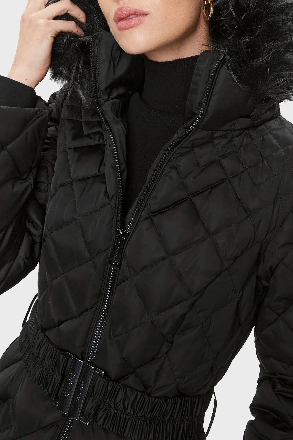 Guess Olga Suya Dayanıklı Kuş Tüyü Dolgulu Uzun Bayan Mont W3BL37WEX52 JBLK SİYAH - 6