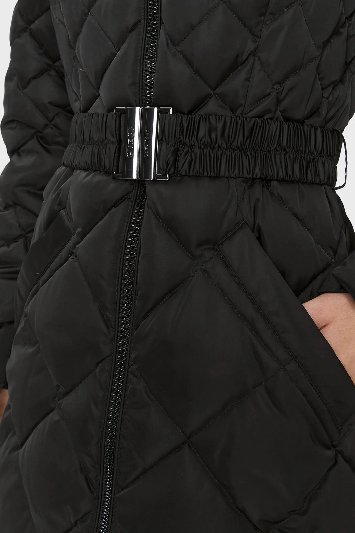 Guess Olga Suya Dayanıklı Kuş Tüyü Dolgulu Uzun Bayan Mont W3BL37WEX52 JBLK SİYAH - 7