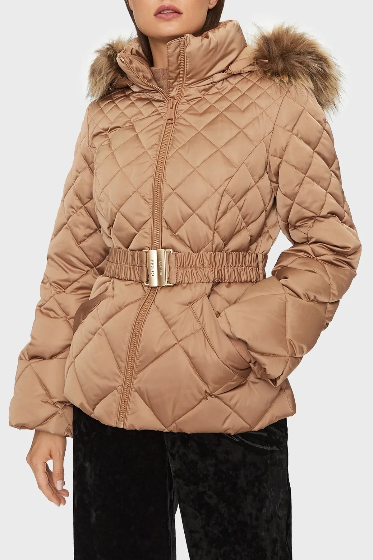 Guess Olga Suya Dayanıklı Kuş Tüyü Dolgulu Yalıtımlı Bayan Mont W3BL35WEX52 F1AZ KAHVE - 1