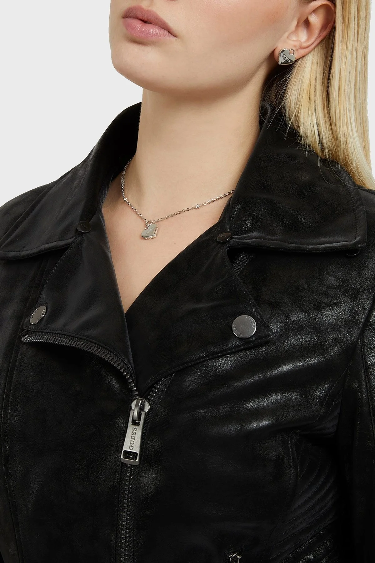 Guess Olivia Çıkatılabilir Suni Kürklü Fermuarlı Slim Fit Deri Bayan Mont W2BL62WE5V0 JBLK SİYAH - 4