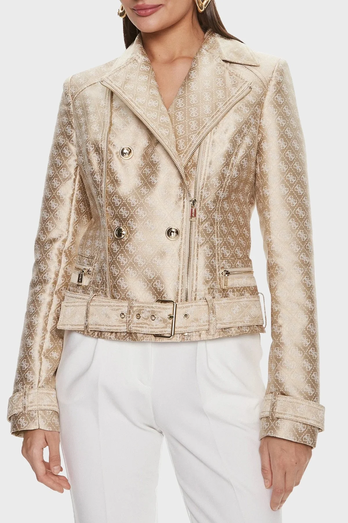 Guess Olivia Regular Fit Biker W3YL25WFIR2F05O Bayan Ceket W3YL25 WFIR2 F05O BEJ - 1