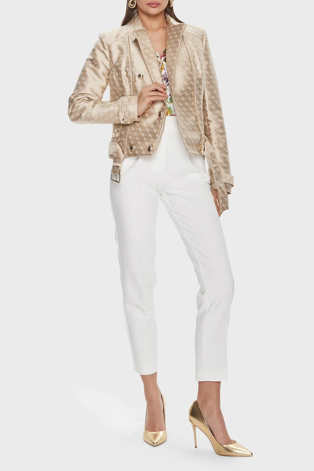 Guess Olivia Regular Fit Biker W3YL25WFIR2F05O Bayan Ceket W3YL25 WFIR2 F05O BEJ - 3