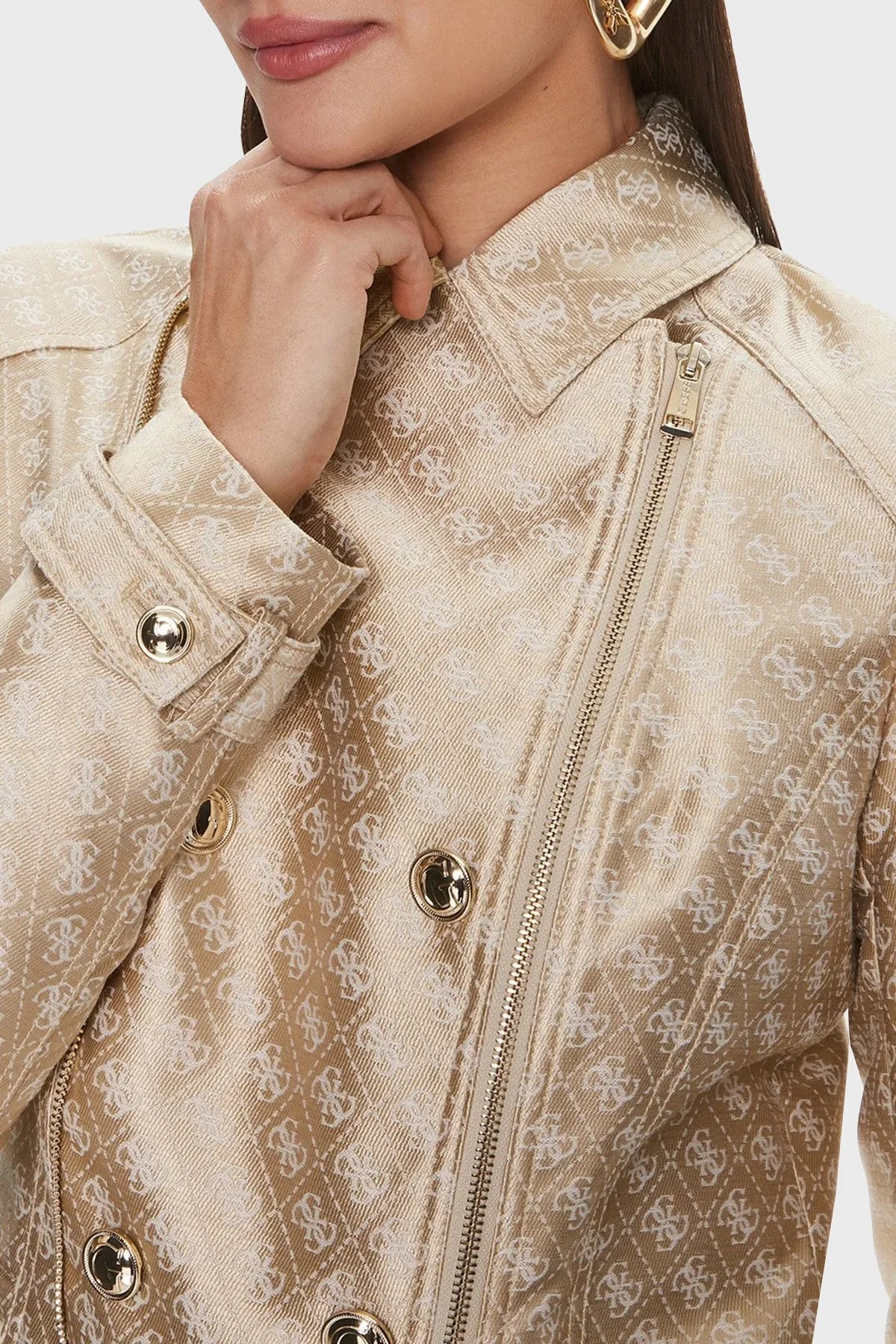 Guess Olivia Regular Fit Biker W3YL25WFIR2F05O Bayan Ceket W3YL25 WFIR2 F05O BEJ - 4