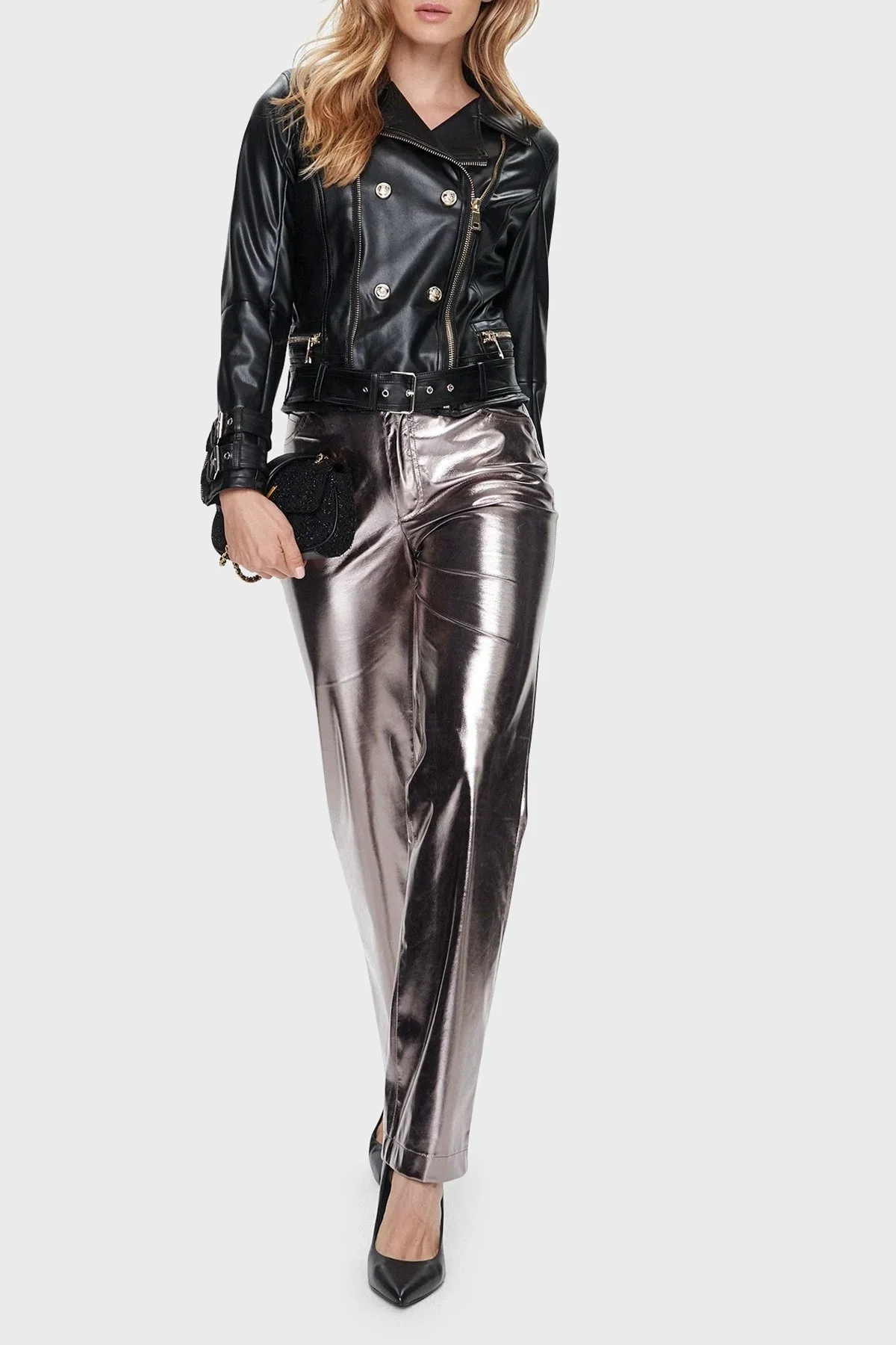 Guess Olivia Slim Fit Gömlek Yaka W3BL93K8S30 Bayan Deri Ceket W3BL93 K8S30 JTMU SİYAH - 8