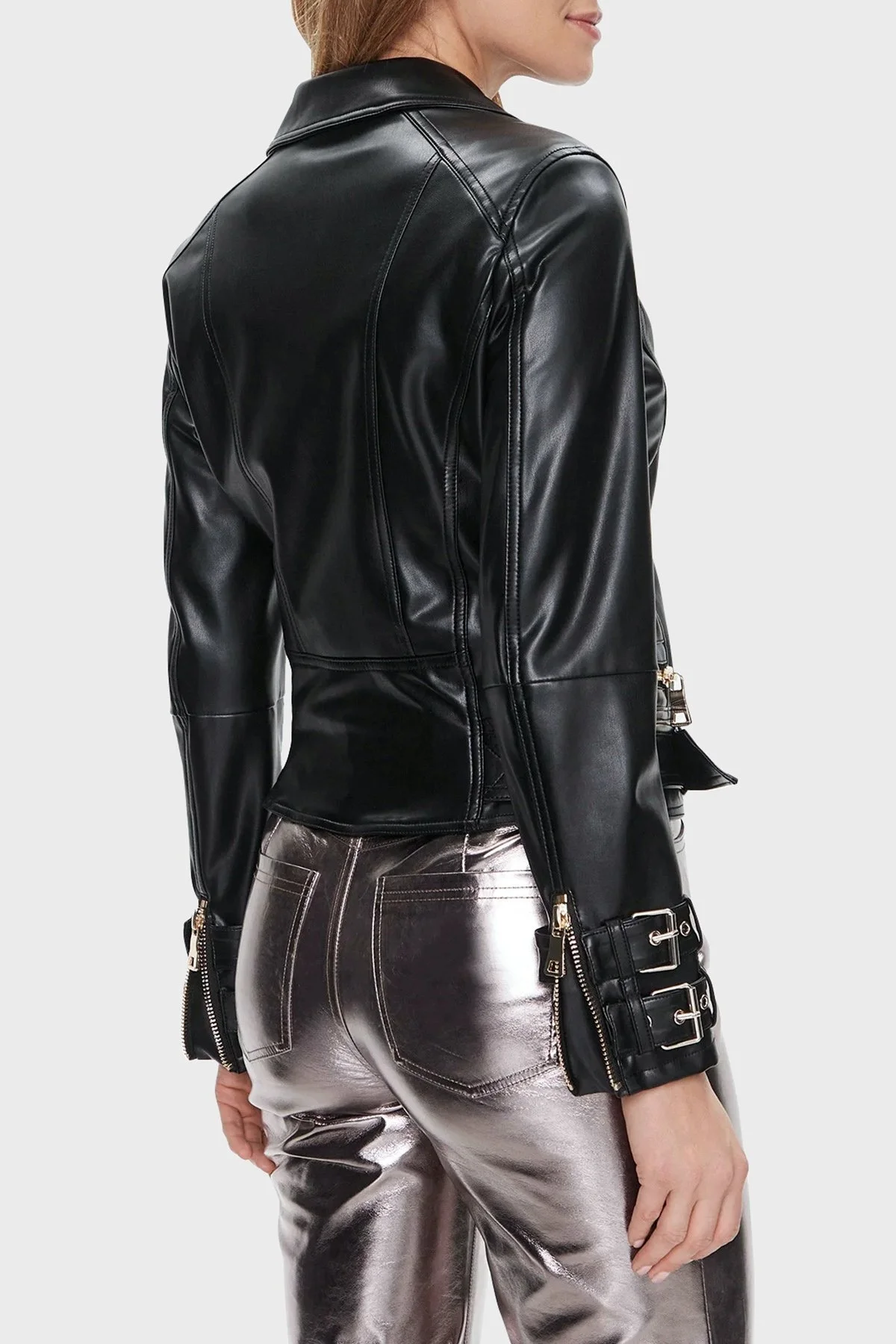 Guess Olivia Slim Fit Gömlek Yaka W3BL93K8S30 Bayan Deri Ceket W3BL93 K8S30 JTMU SİYAH - 9