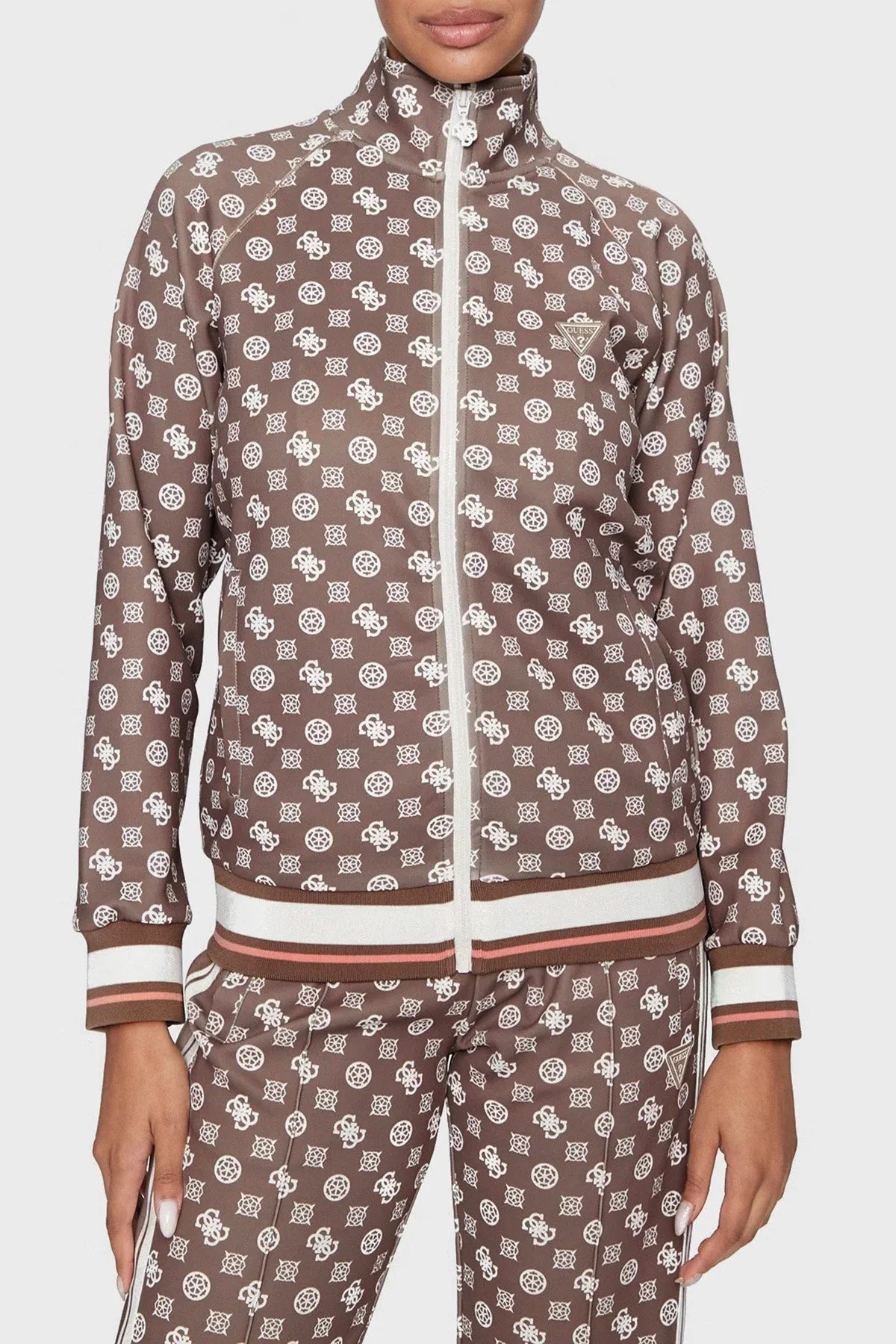 Guess Ologram Slim Fit Dik Yaka Scuba Bayan Sweat V3BQ05KB212 P1BY KAHVE-BEYAZ - 1