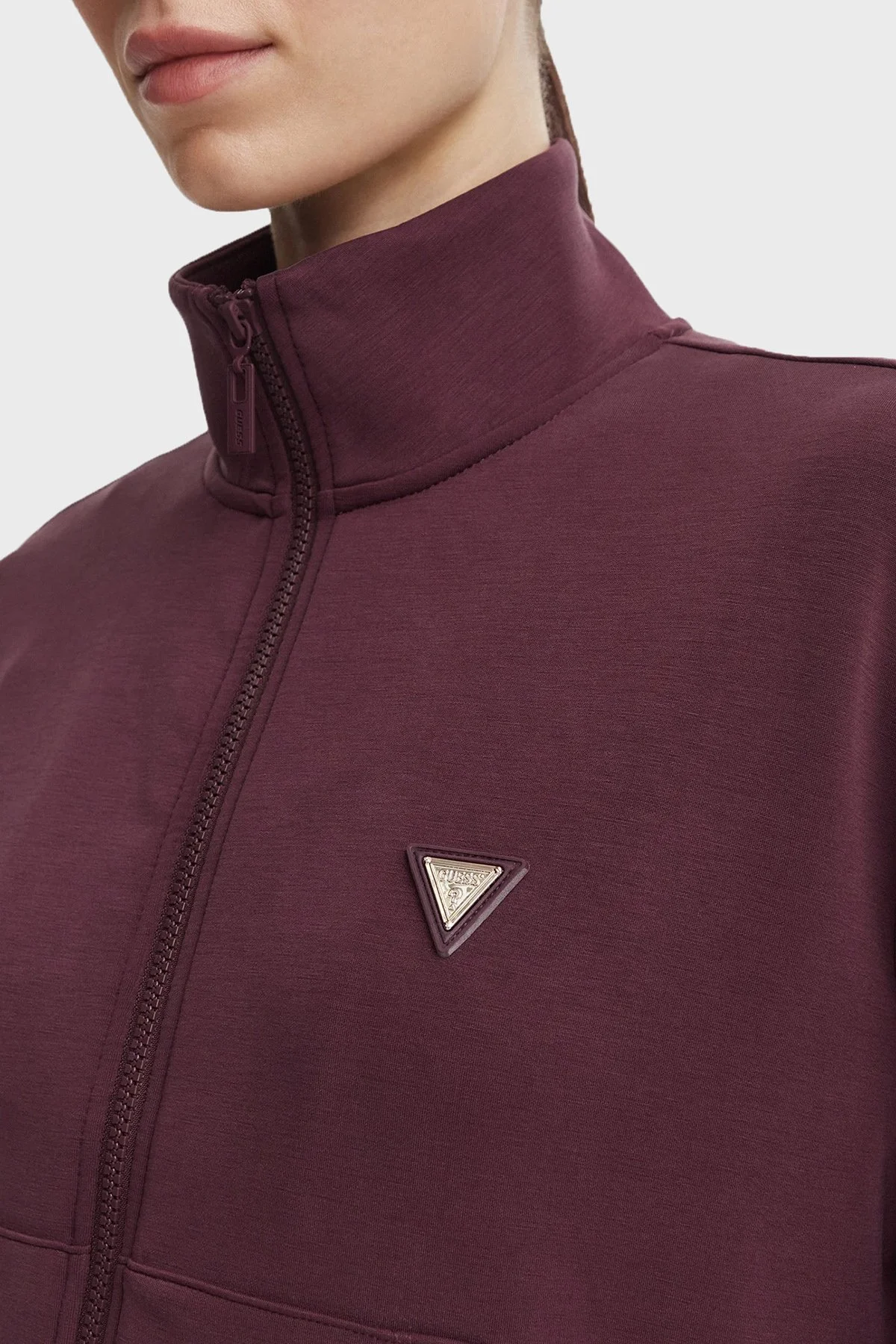 Guess Olympe Desenli Dik Yaka Fermuarlı V6YQ17K4313 Kadın Sweat V6YQ17 K4313 G596 Bordo - 4
