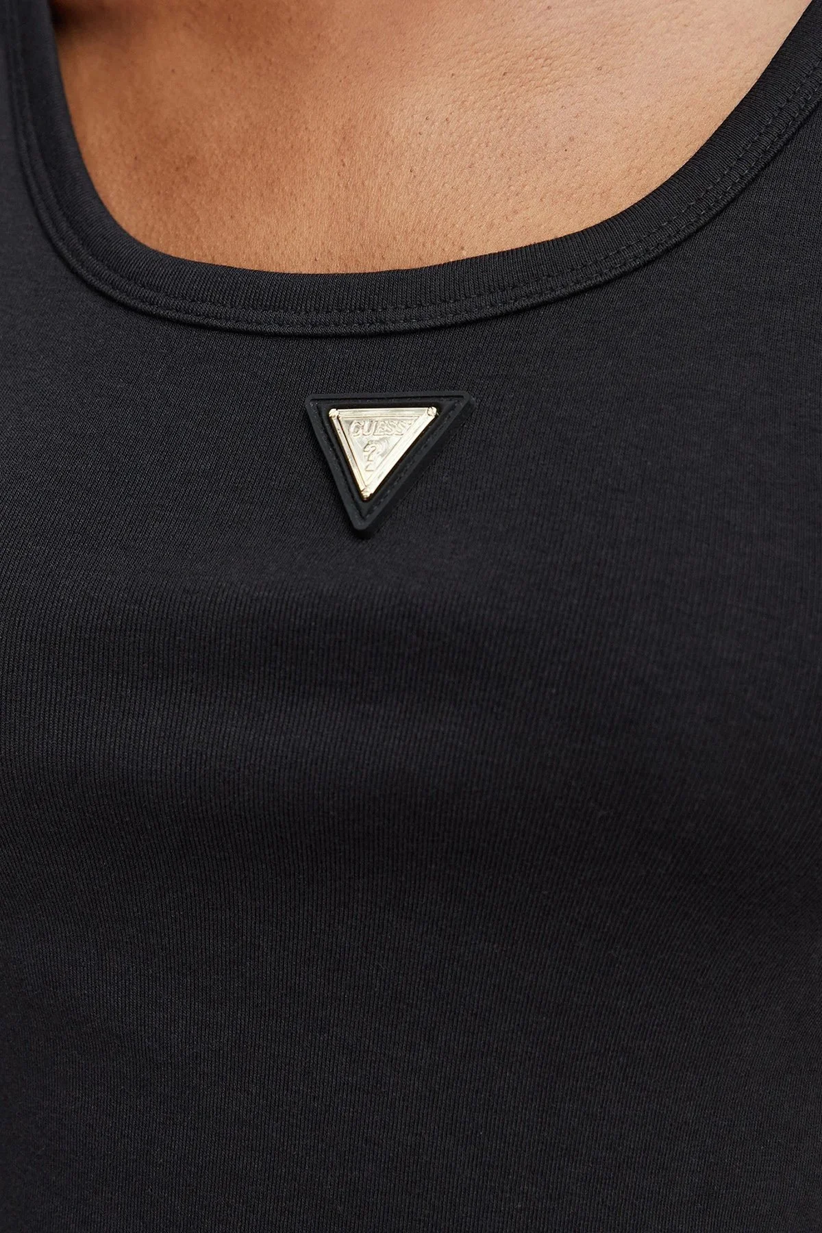 Guess Olympe Logolu Pamuk Karışımlı Slim Fit Yuvarlak Yaka V6YP09K4312 Kadın Top V6YP09 K4312 JBLK Siyah - 4
