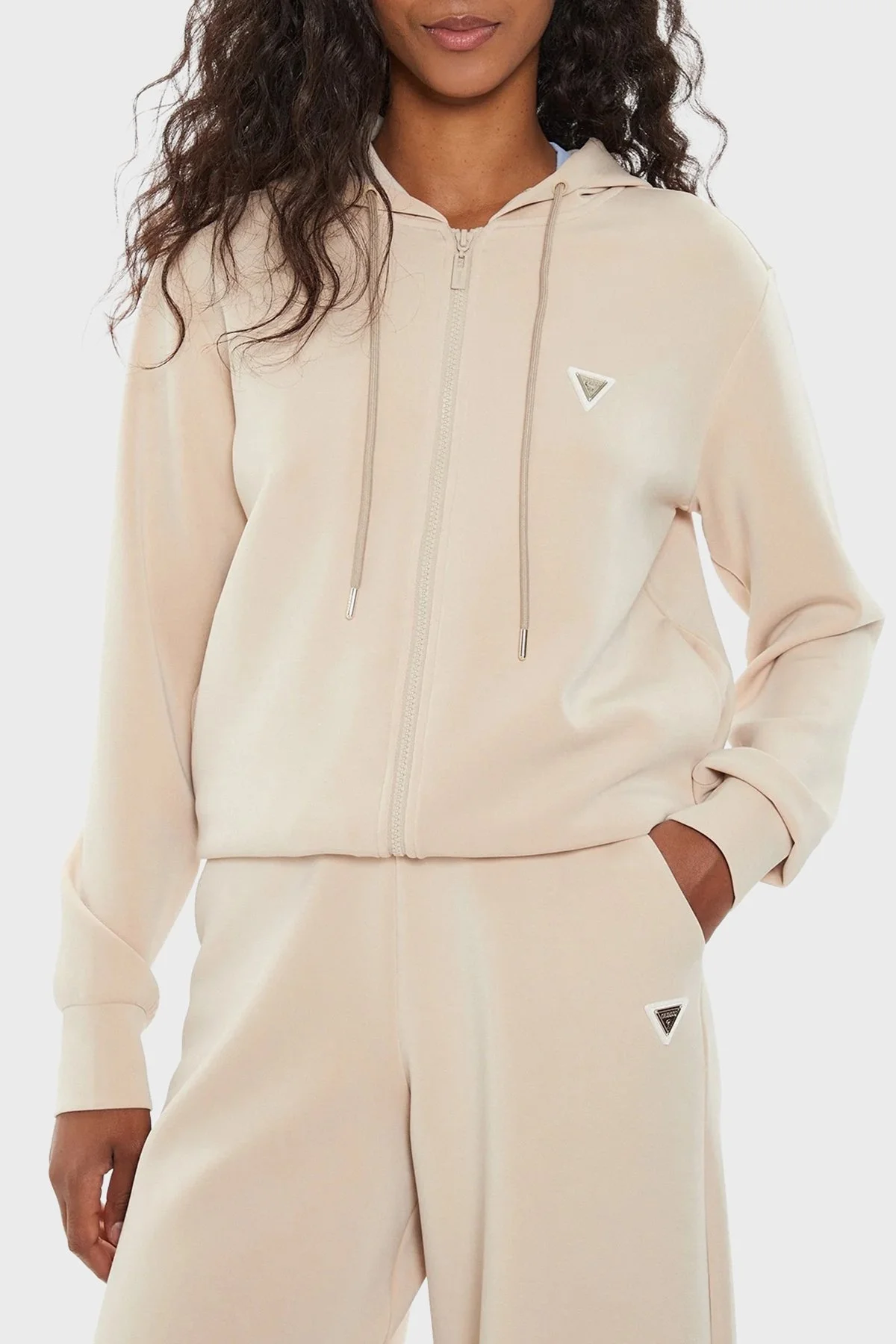 Guess Olympe Regular Fit Kapüşonlu Fermuarlı V4YQ06KCAY2 Bayan Sweat V4YQ06 KCAY2 G1L9 BEJ - 1