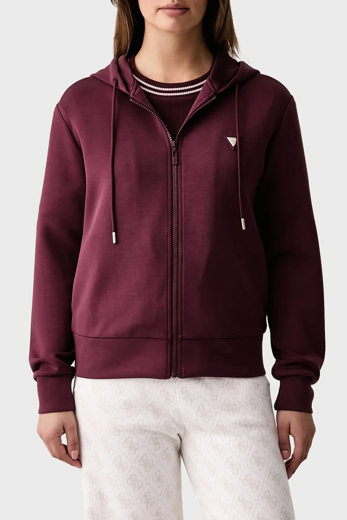 Guess Olympe Scuba Regular Fit Kapüşonlu Fermuarlı V4YQ06KCAY2 Kadın Sweat V4YQ06 KCAY2 G596 Bordo - 1