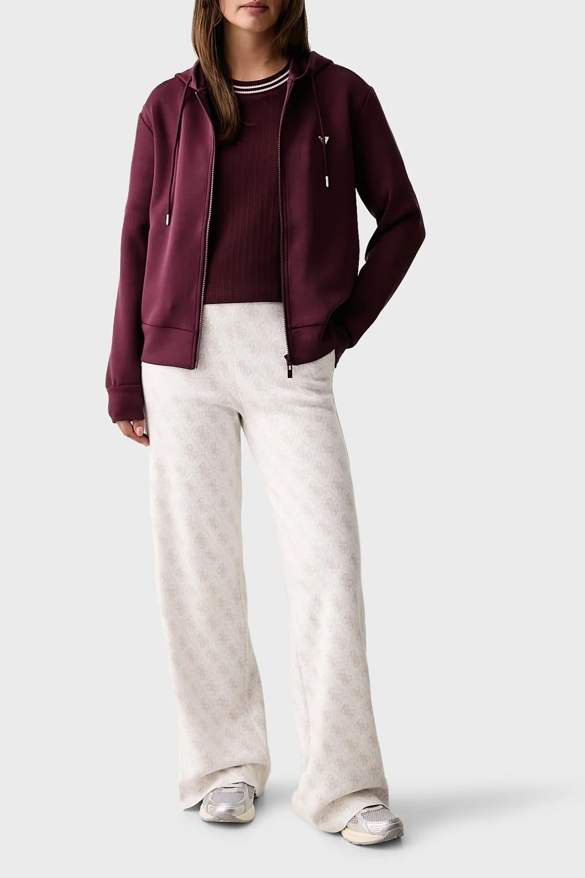 Guess Olympe Scuba Regular Fit Kapüşonlu Fermuarlı V4YQ06KCAY2 Kadın Sweat V4YQ06 KCAY2 G596 Bordo - 2
