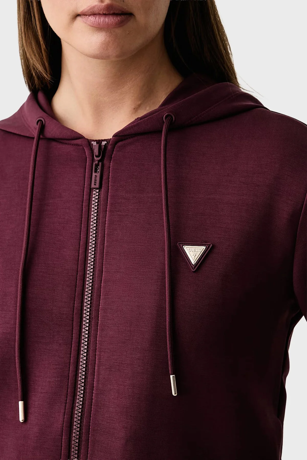Guess Olympe Scuba Regular Fit Kapüşonlu Fermuarlı V4YQ06KCAY2 Kadın Sweat V4YQ06 KCAY2 G596 Bordo - 4