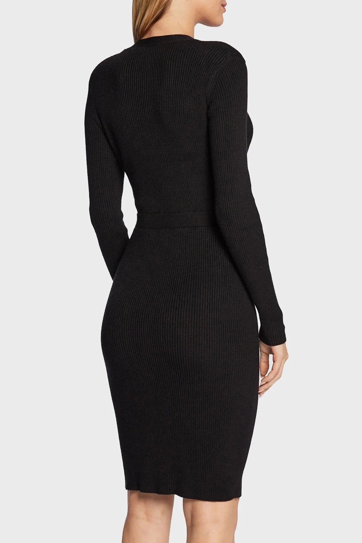 Guess Önden Düğme Kapamalı V Yaka Regular Fit Alexandra Triko Bayan Elbise W2BK39Z2V42 JBLK SİYAH - 3