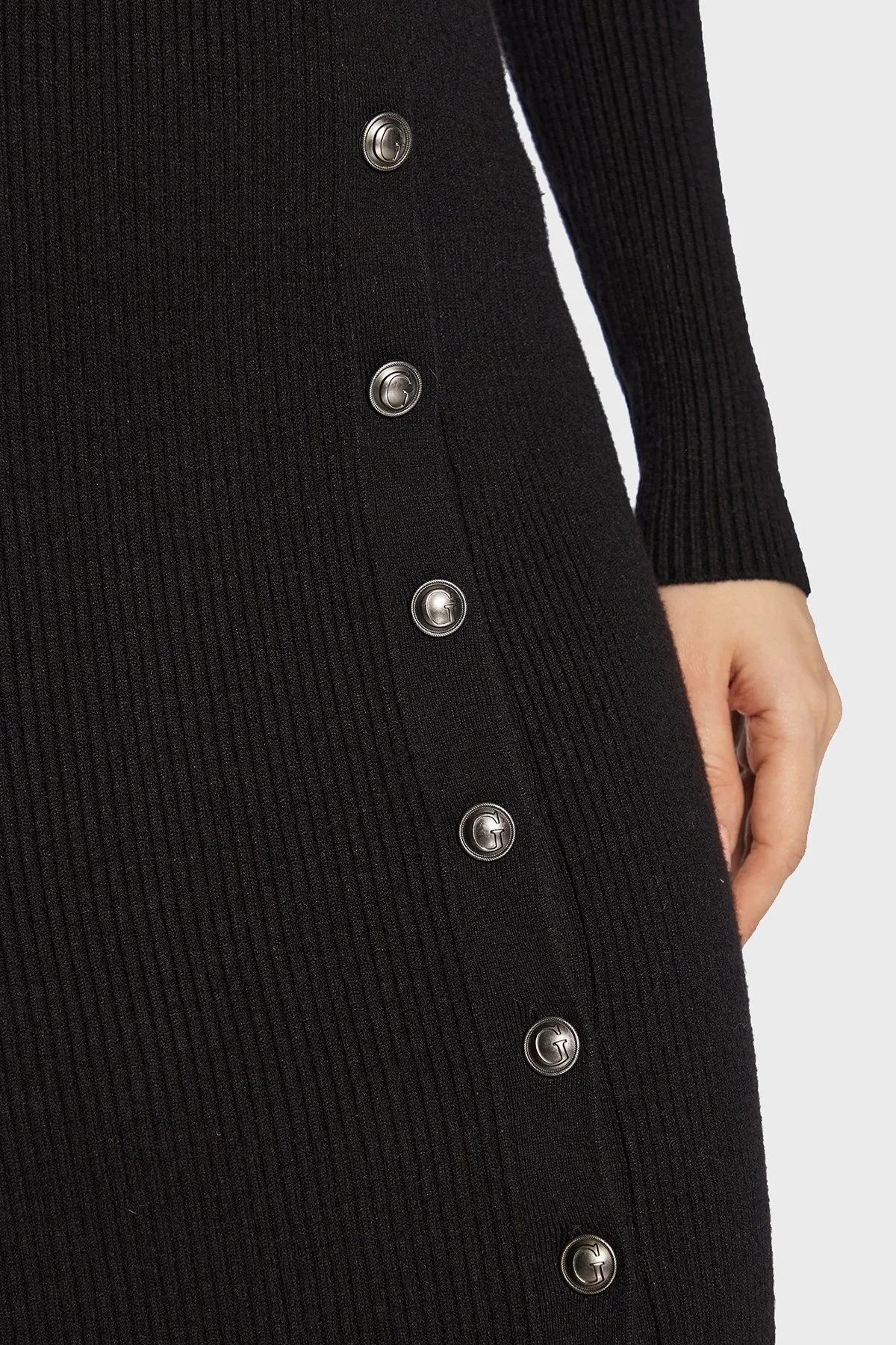 Guess Önden Düğme Kapamalı V Yaka Regular Fit Alexandra Triko Bayan Elbise W2BK39Z2V42 JBLK SİYAH - 5