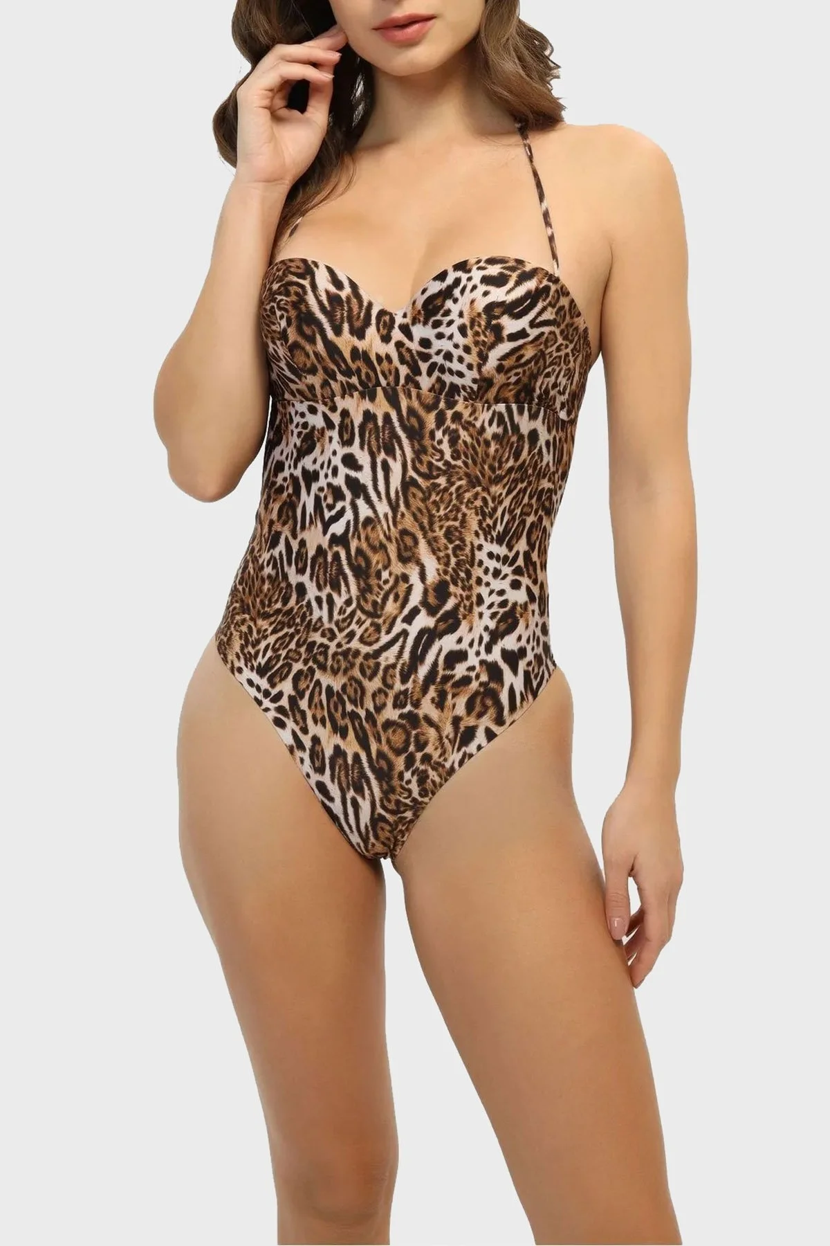 Guess One Piece Leopar Bağlamalı E4GJ26MC04R Bayan Mayo E4GJ26 MC04R P122 LEOPAR - 1