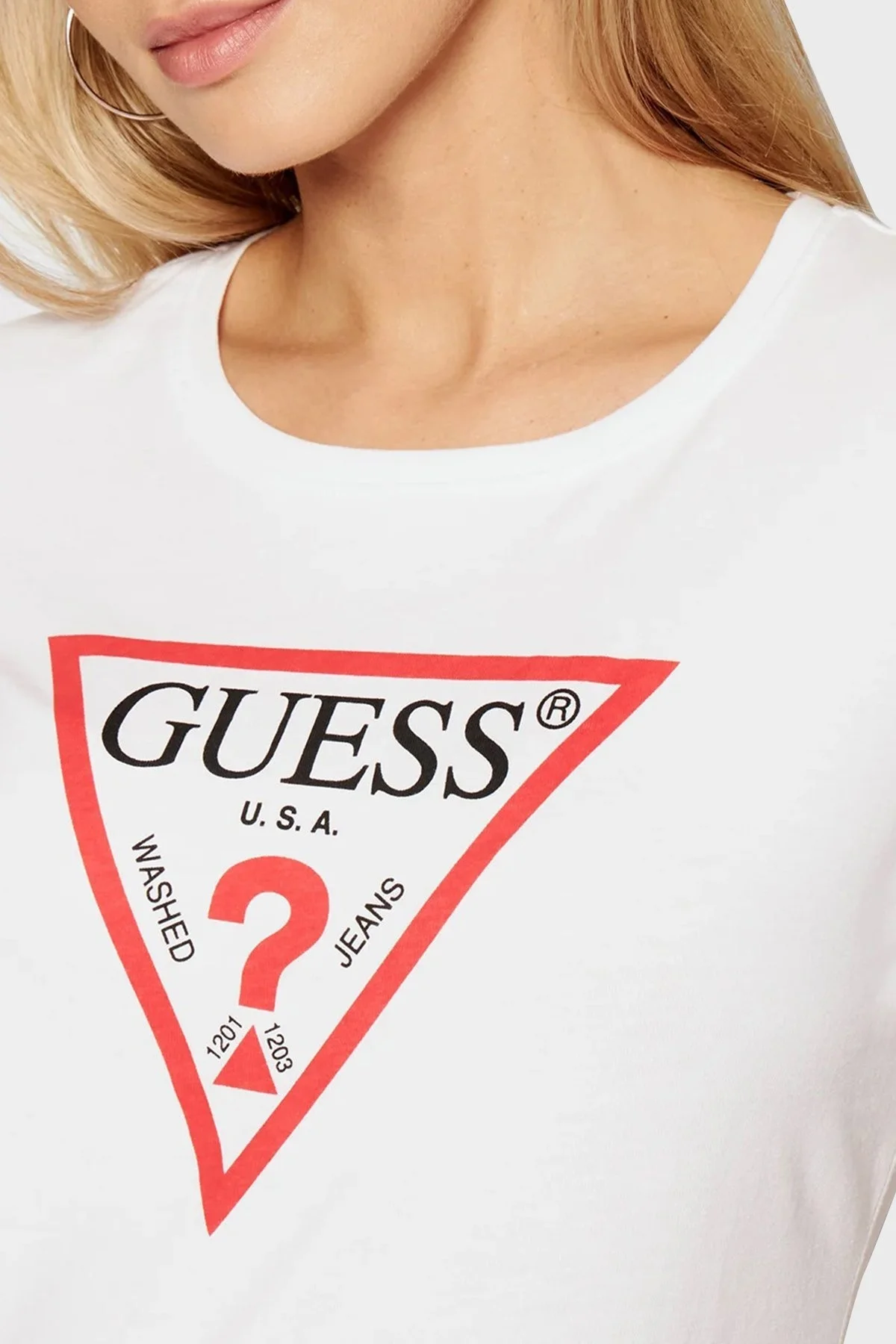 Guess Organik Pamuklu Baskılı Bisiklet Yaka Bayan T Shirt W1YI1BI3Z11 G011 BEYAZ - 3