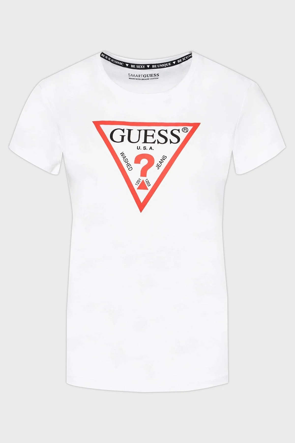 Guess Organik Pamuklu Baskılı Bisiklet Yaka Bayan T Shirt W1YI1BI3Z11 G011 BEYAZ - 5