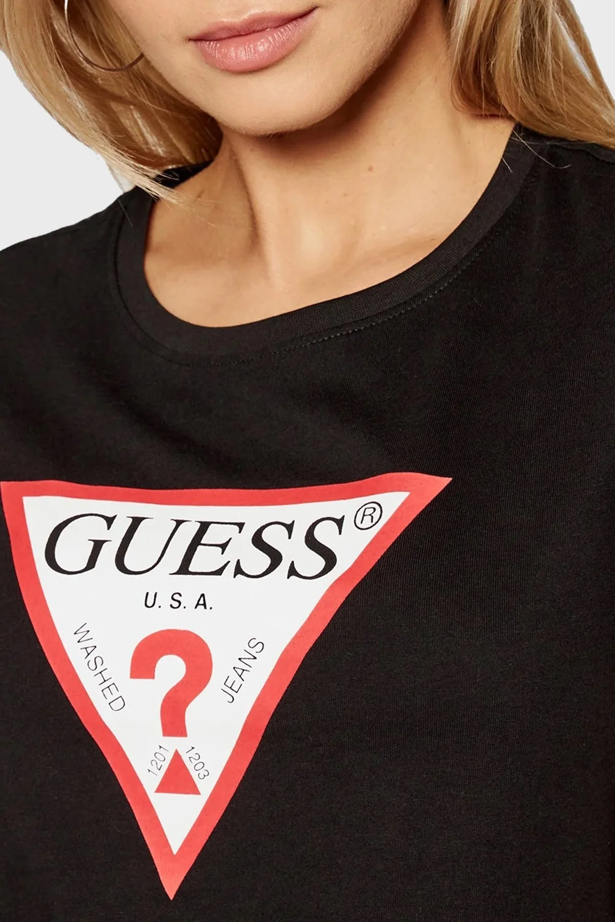 Guess Organik Pamuk Baskılı Bisiklet Yaka Bayan T Shirt W1YI1BI3Z11 JBLK SİYAH - 3