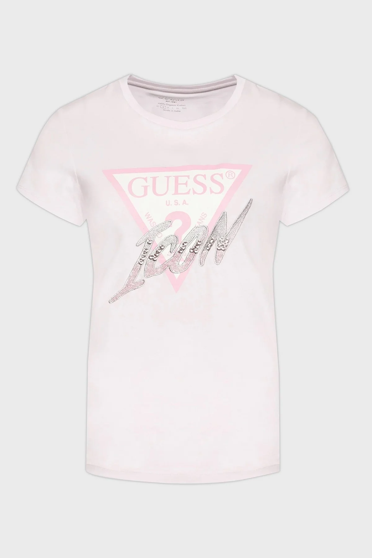 Guess Organik Pamuklu Baskılı Regular Fit Bisiklet Yaka Bayan T Shirt W2GI02I3Z11 G6K9 PEMBE - 5