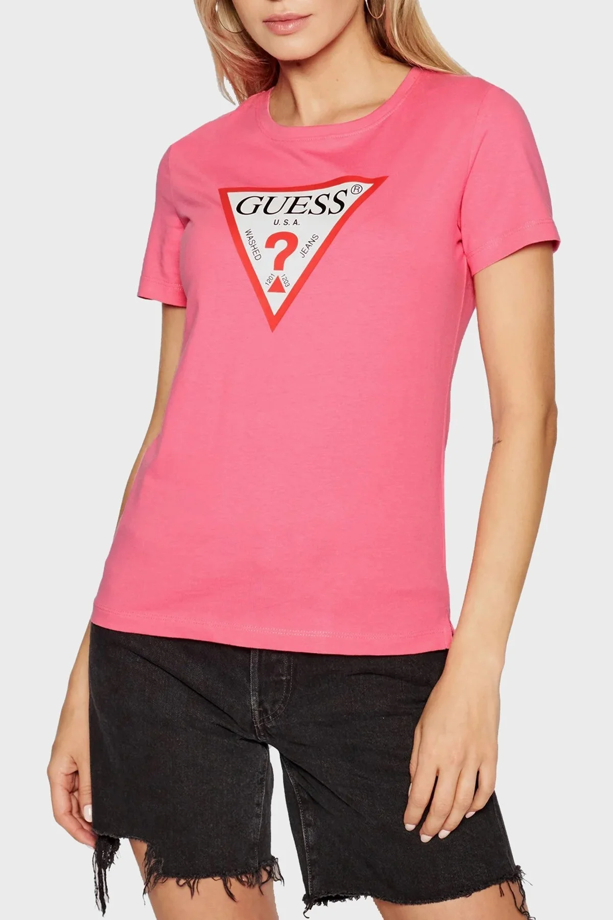 Guess Organik Pamuklu Relaxed Fit Bisiklet Yaka Bayan T Shirt W1YI1BI3Z11 A60Y FUŞYA - 1