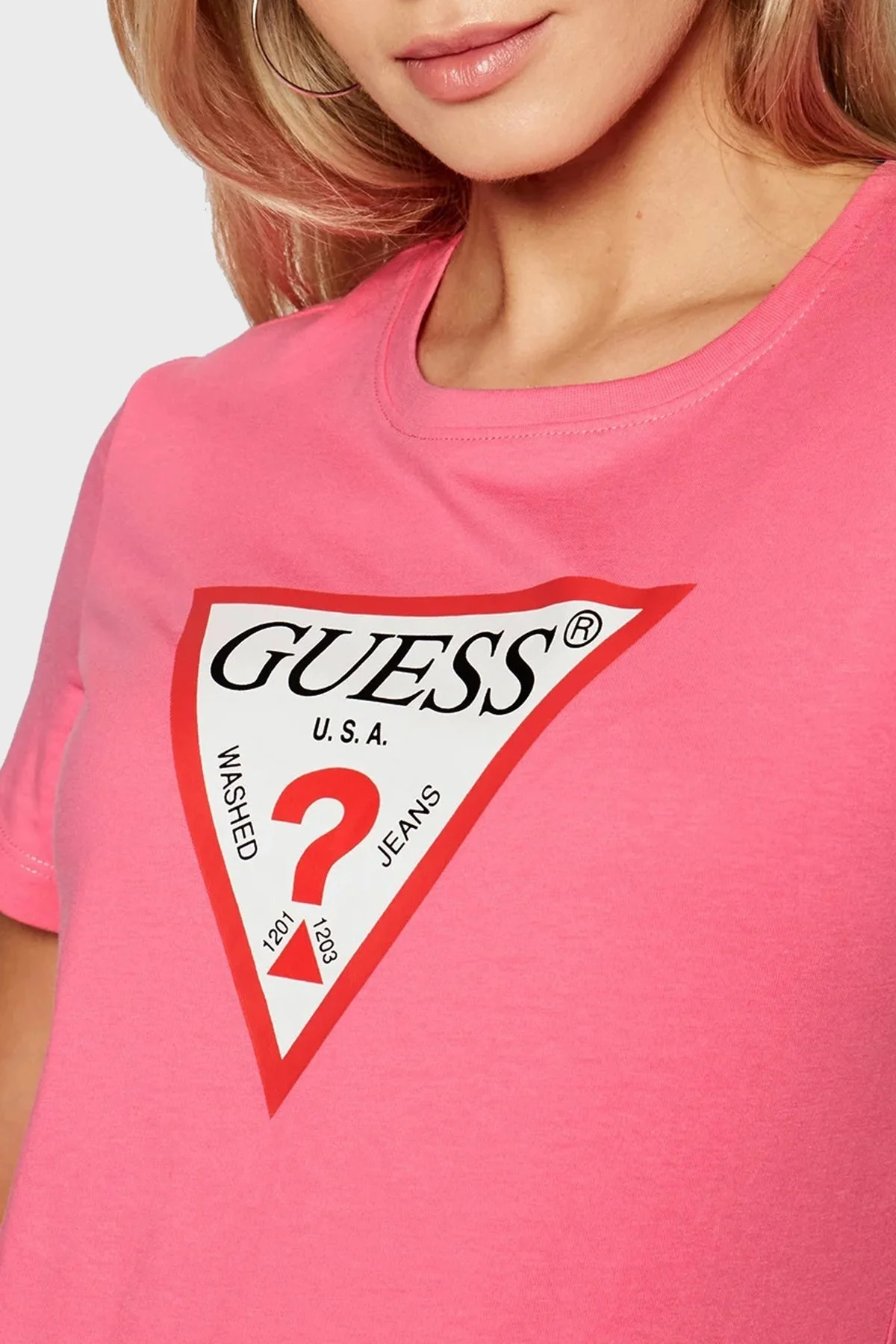 Guess Organik Pamuklu Relaxed Fit Bisiklet Yaka Bayan T Shirt W1YI1BI3Z11 A60Y FUŞYA - 2
