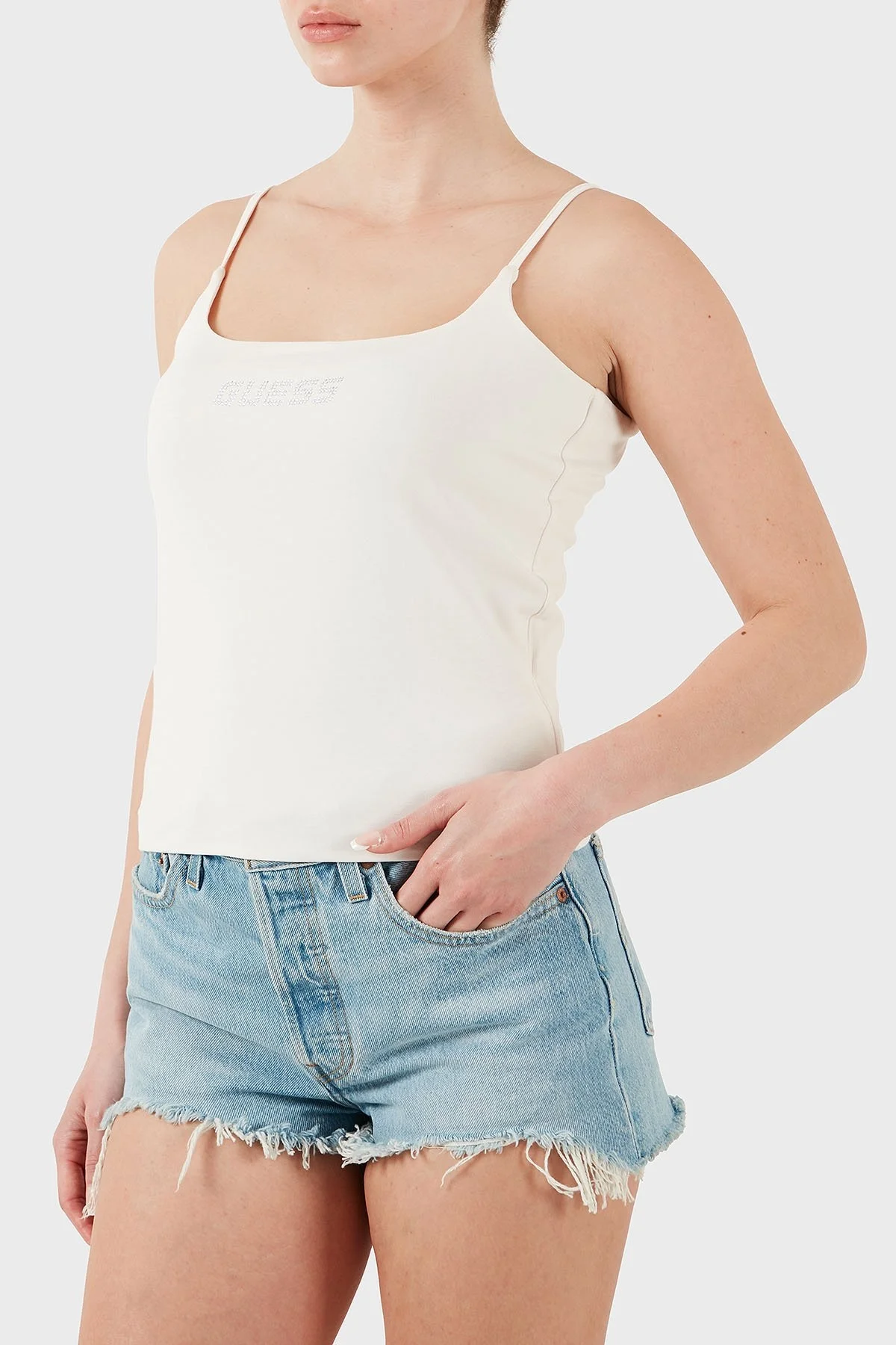 Guess Ortensia Pamuklu Slim Fit Logolu V5GP22J1314 Bayan Top V5GP22 J1314 G018 BEYAZ - 7