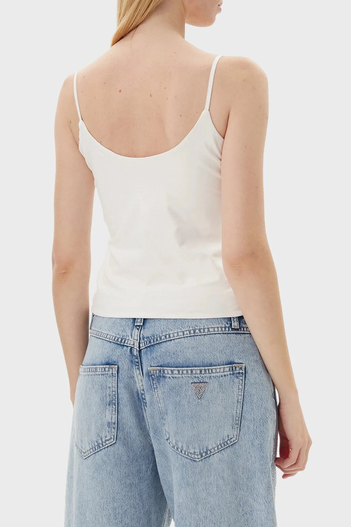 Guess Ortensia Pamuklu Slim Fit Taşlı Logolu V5GP22J1314 Bayan Top V5GP22 J1314 G056 KREM - 2