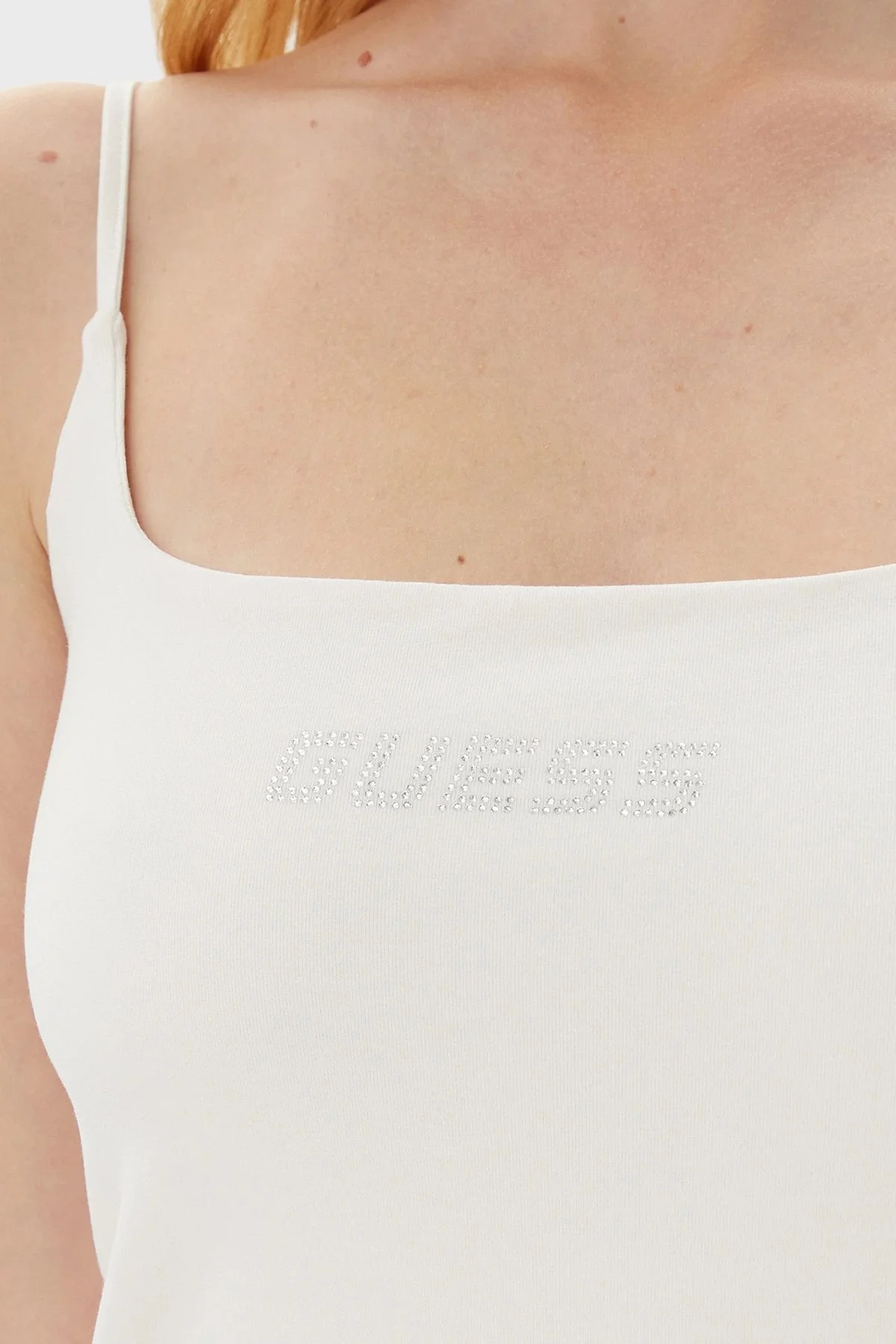 Guess Ortensia Pamuklu Slim Fit Taşlı Logolu V5GP22J1314 Bayan Top V5GP22 J1314 G056 KREM - 3