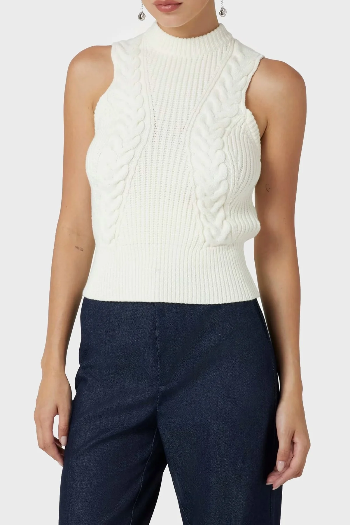 Marciano by Guess Ozuna Slim Fit Yarım Balıkçı Yaka Kolsuz Örgü 3BGR395618Z Bayan Kazak 3BGR39 5618Z G1CR BEYAZ - 1