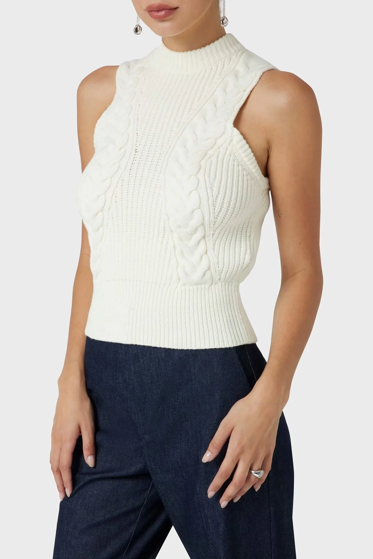 Marciano by Guess Ozuna Slim Fit Yarım Balıkçı Yaka Kolsuz Örgü 3BGR395618Z Bayan Kazak 3BGR39 5618Z G1CR BEYAZ - 4