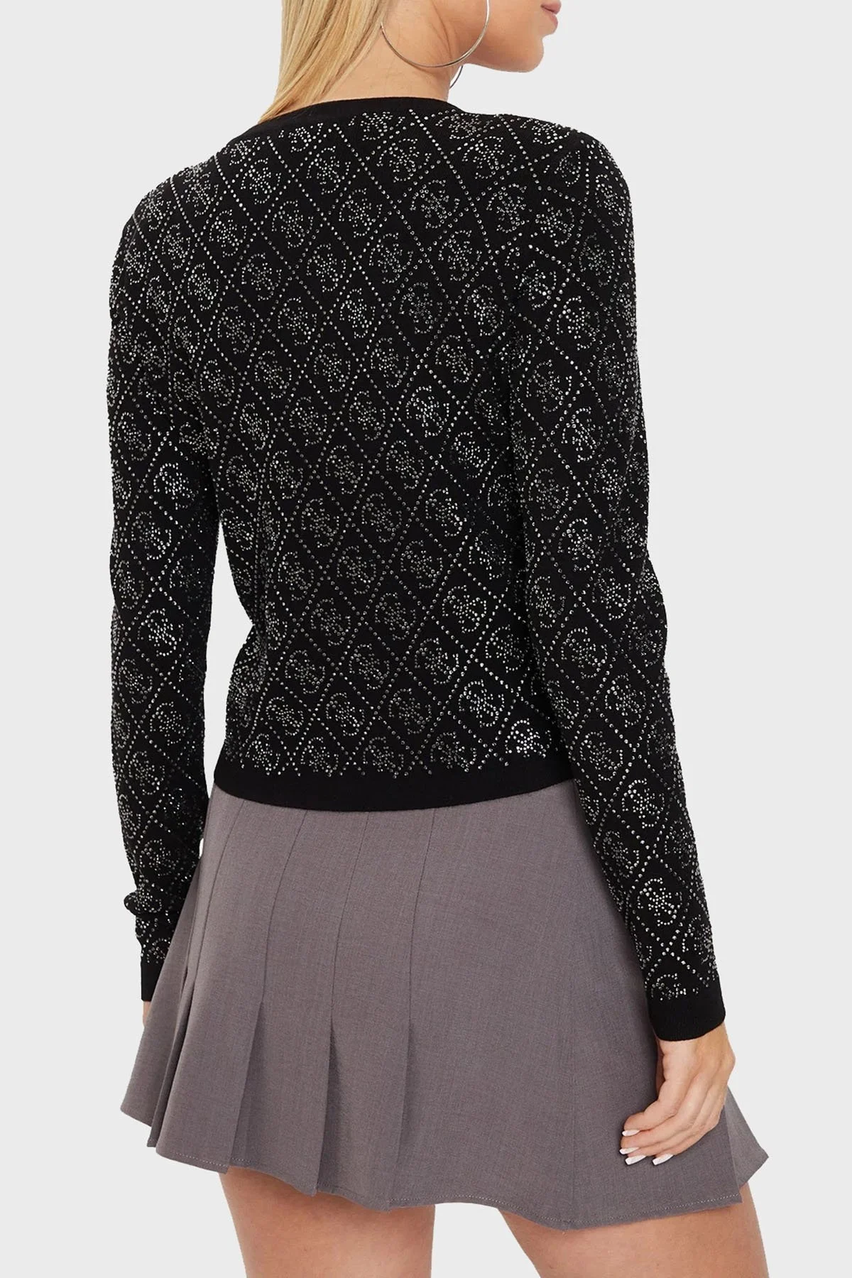 Guess Paige 4G Taşlı Logolu Regular Fit Bisiklet Yaka Crop Triko W4YR25Z3FN0 Bayan Hırka W4YR25 Z3FN0 JBLK SİYAH - 2