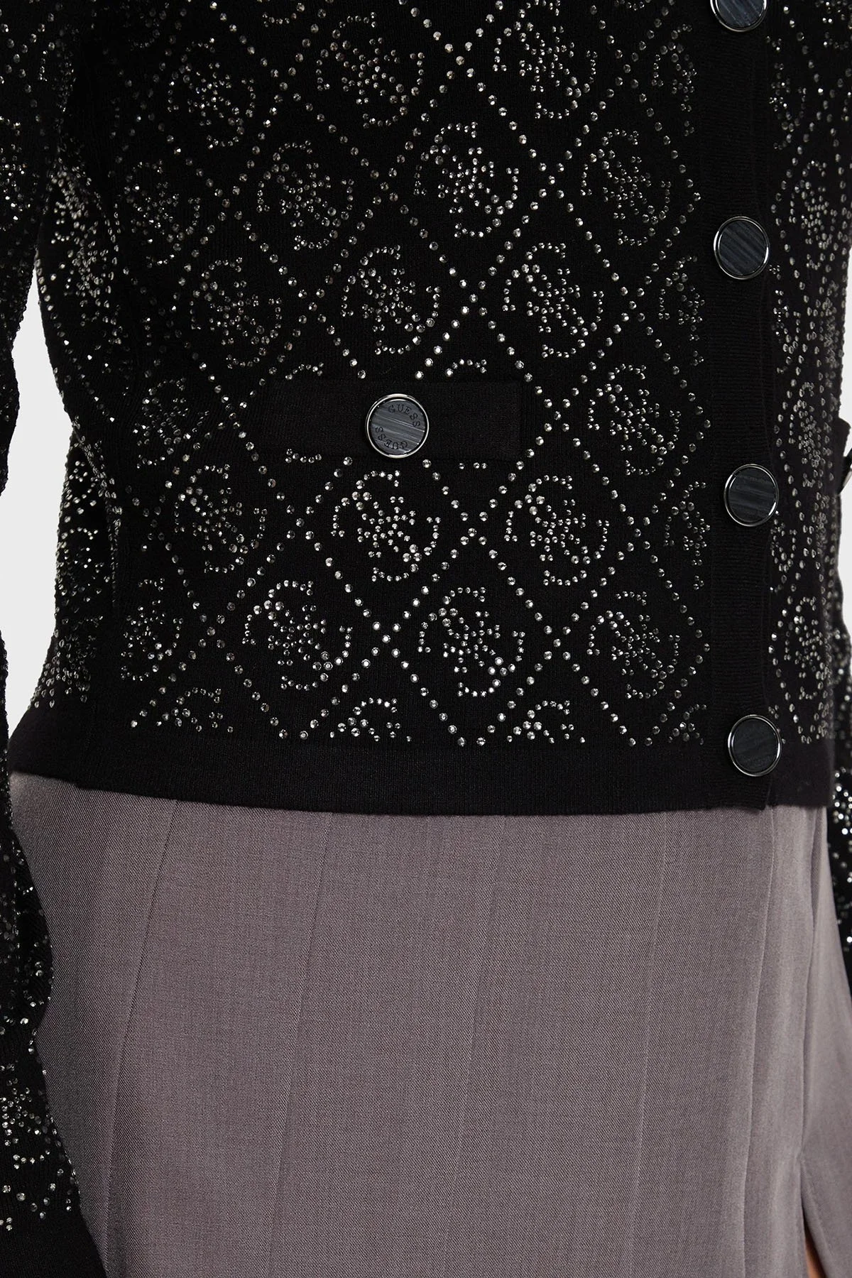 Guess Paige 4G Taşlı Logolu Regular Fit Bisiklet Yaka Crop Triko W4YR25Z3FN0 Bayan Hırka W4YR25 Z3FN0 JBLK SİYAH - 5