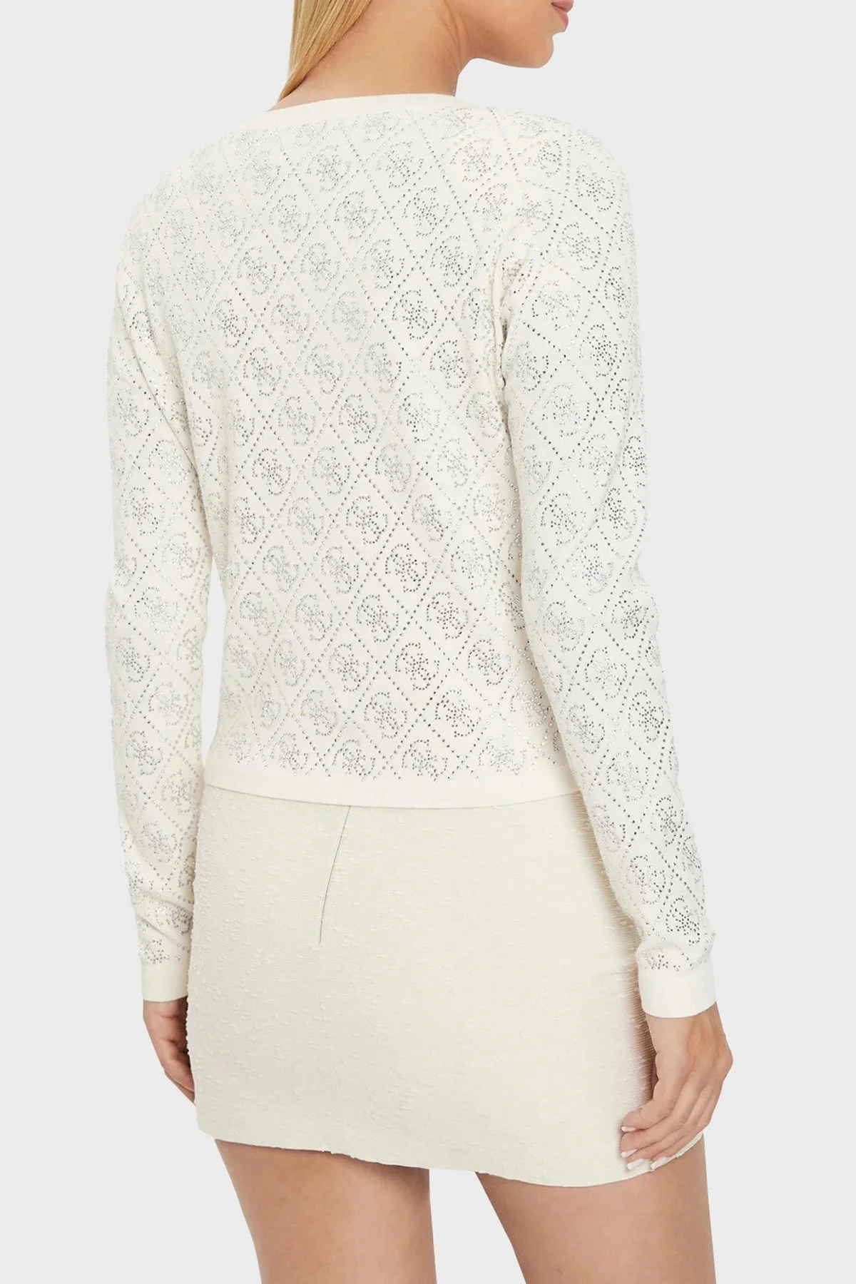 Guess Paige 4G Taşlı Logolu Regular Fit Crop Triko W4YR25Z3FN0 Bayan Hırka W4YR25 Z3FN0 G012 EKRU - 8