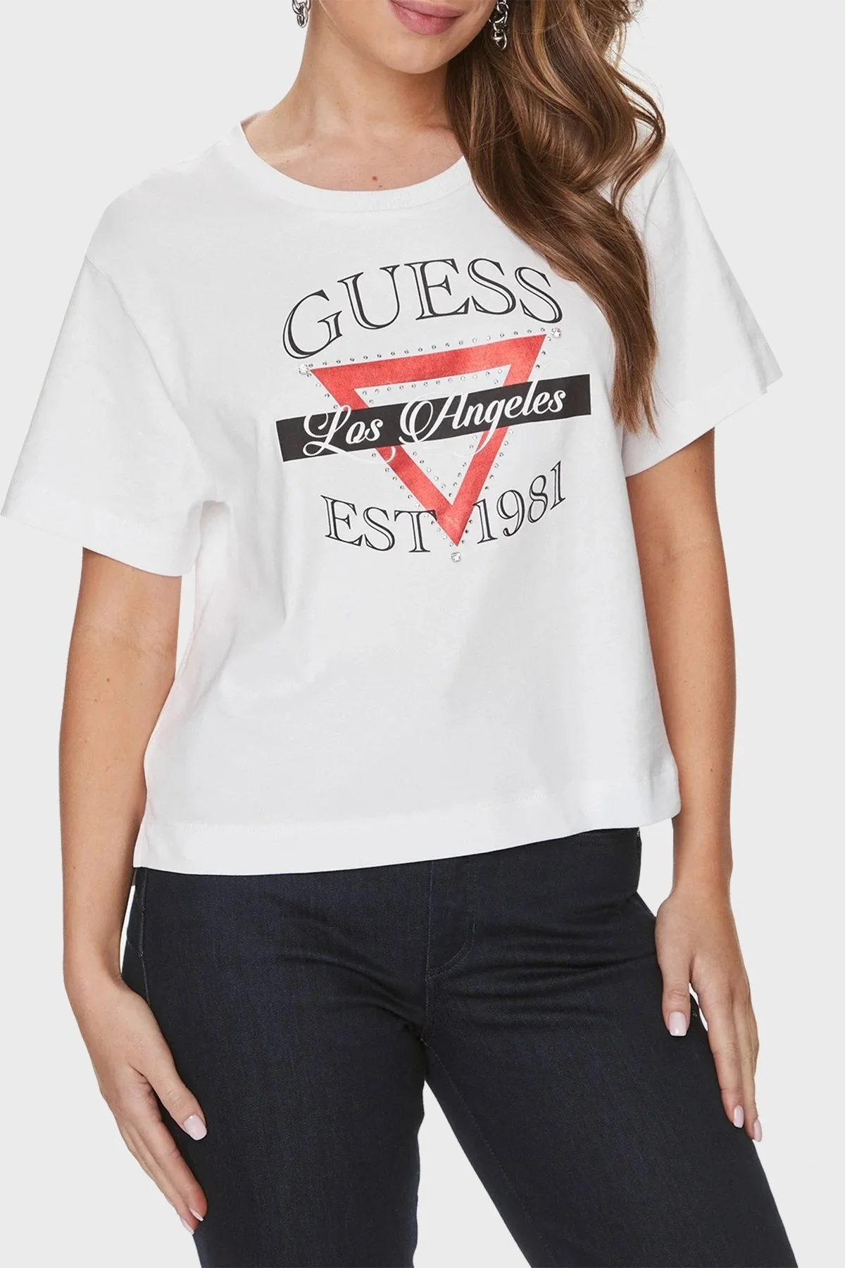 Guess Pamuklu Boxy Fit Bisiklet Yaka W4RI43 K8FQ4 Bayan T Shirt W4RI43K8FQ4 G011 BEYAZ - 1