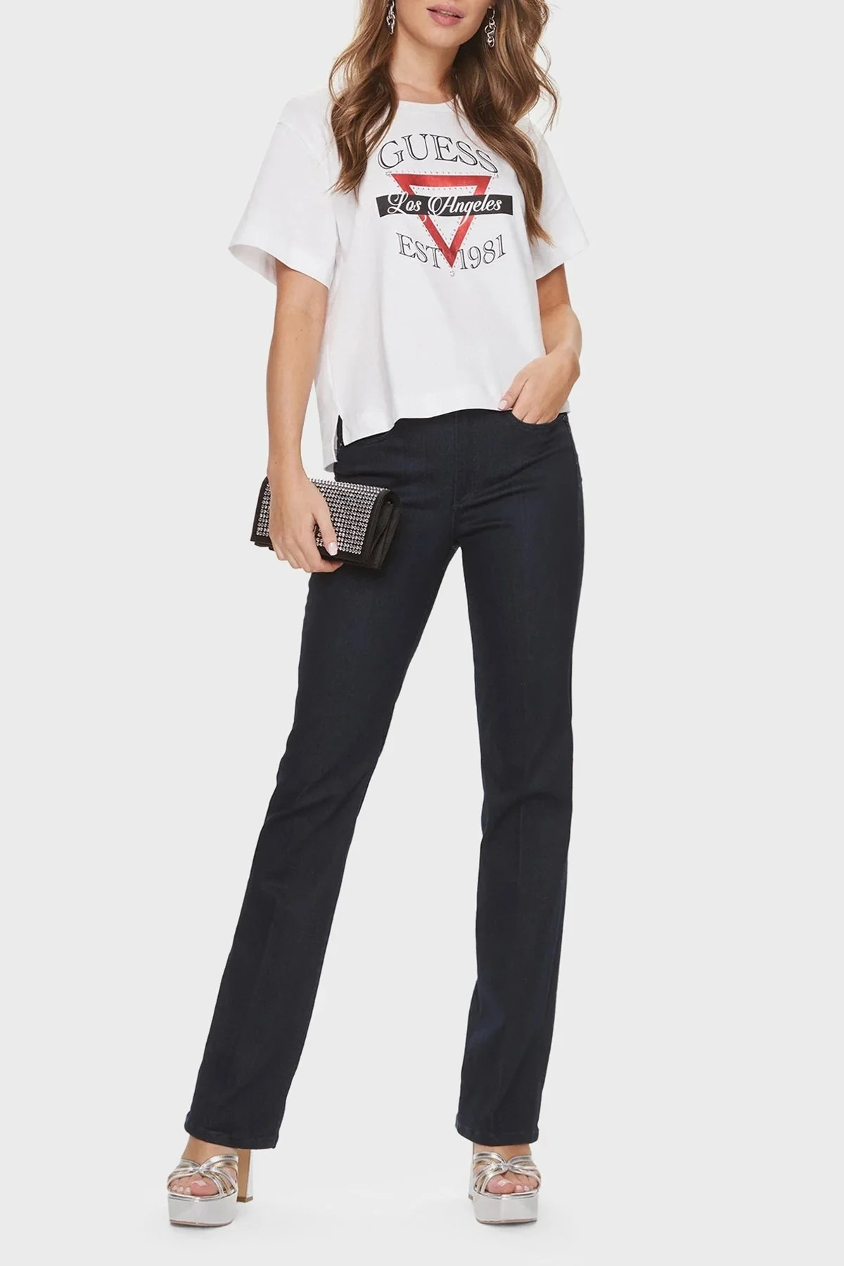 Guess Pamuklu Boxy Fit Bisiklet Yaka W4RI43 K8FQ4 Bayan T Shirt W4RI43K8FQ4 G011 BEYAZ - 3