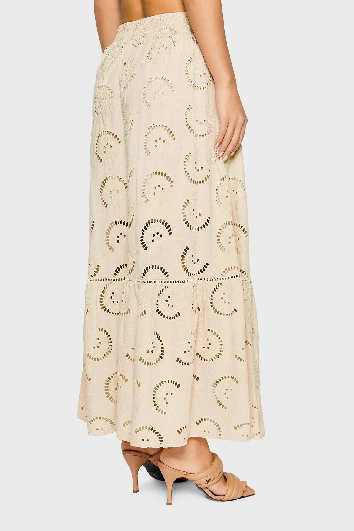 Guess Pamuklu Nakış İşlemeli Yırtmaçlı Uzun Bayan Etek W2GD44WEJV0 A90F BEJ - 3