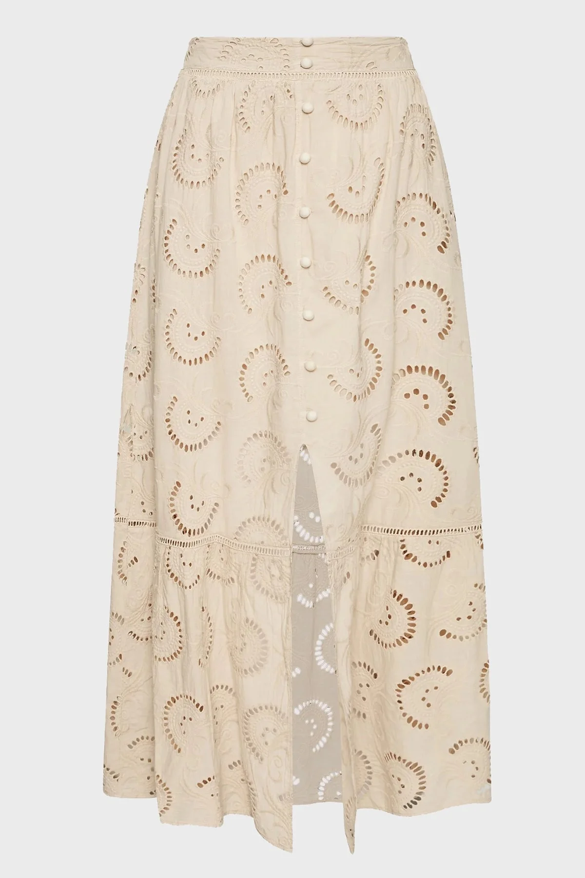 Guess Pamuklu Nakış İşlemeli Yırtmaçlı Uzun Bayan Etek W2GD44WEJV0 A90F BEJ - 5