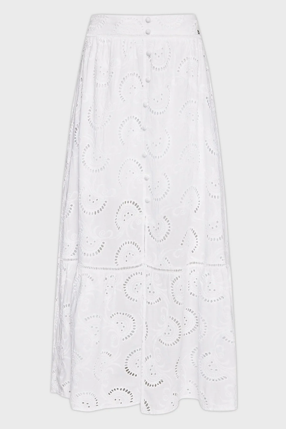 Guess Pamuklu Nakış İşlemeli Yırtmaçlı Uzun Bayan Etek W2GD44WEJV0 G011 BEYAZ - 5