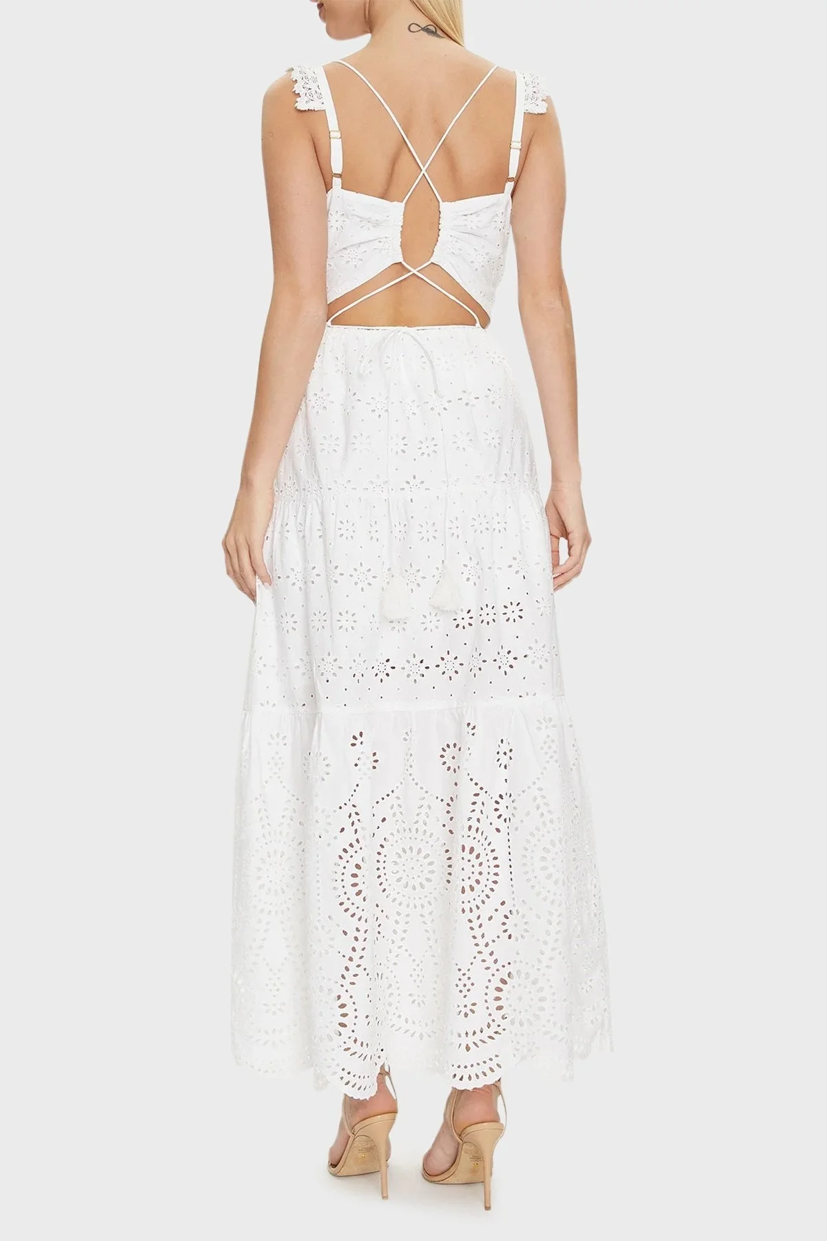 Guess Pamuklu Regular Fit Güpürlü Uzun Bayan Elbise W4GK46 WG571 G011 BEYAZ - 3