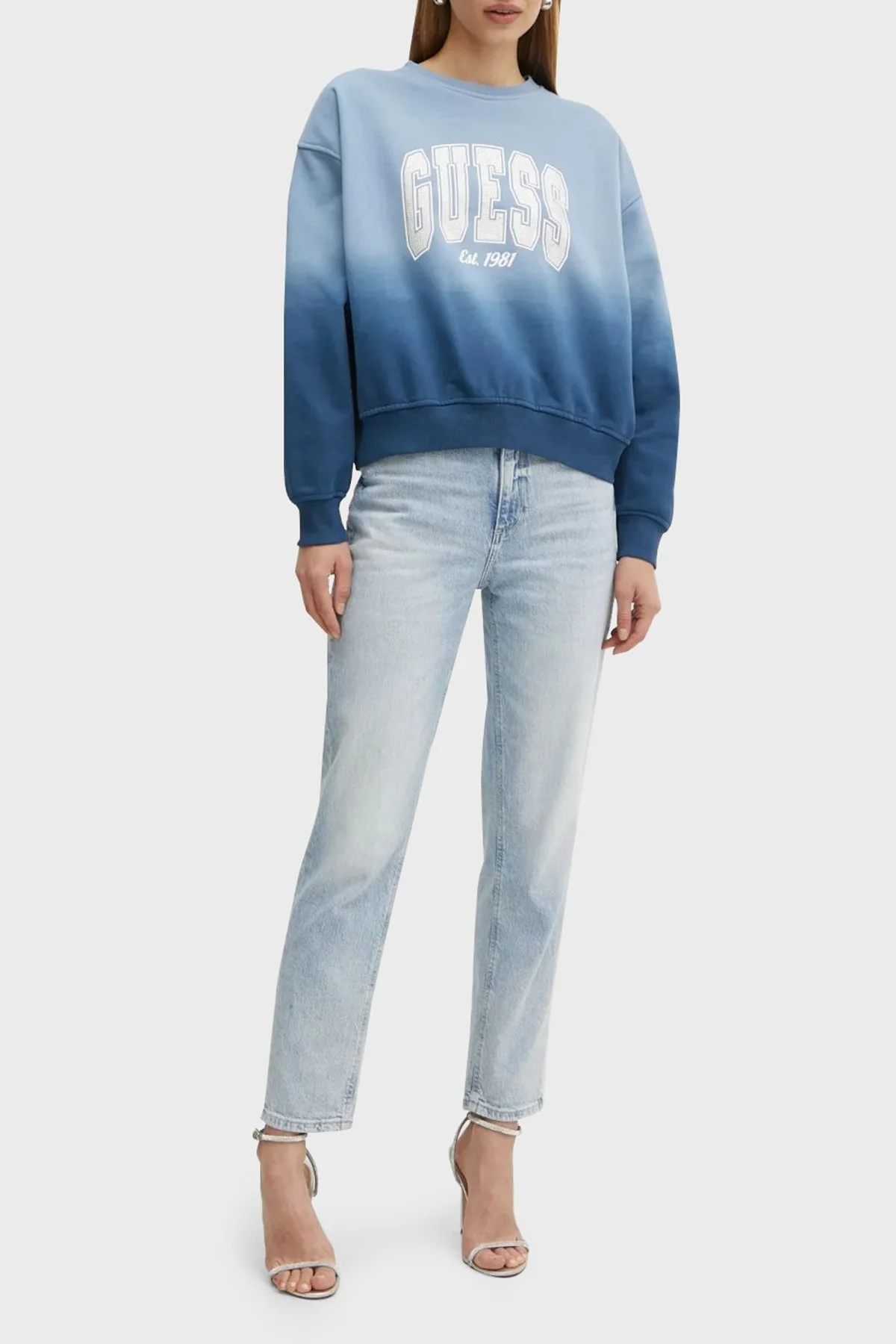 Guess Pamuklu Relaxed Fit Bisiklet Yaka Logolu W4BQ10KBY51 Bayan Sweat W4BQ10 KBY51 FB5P MAVİ - 3