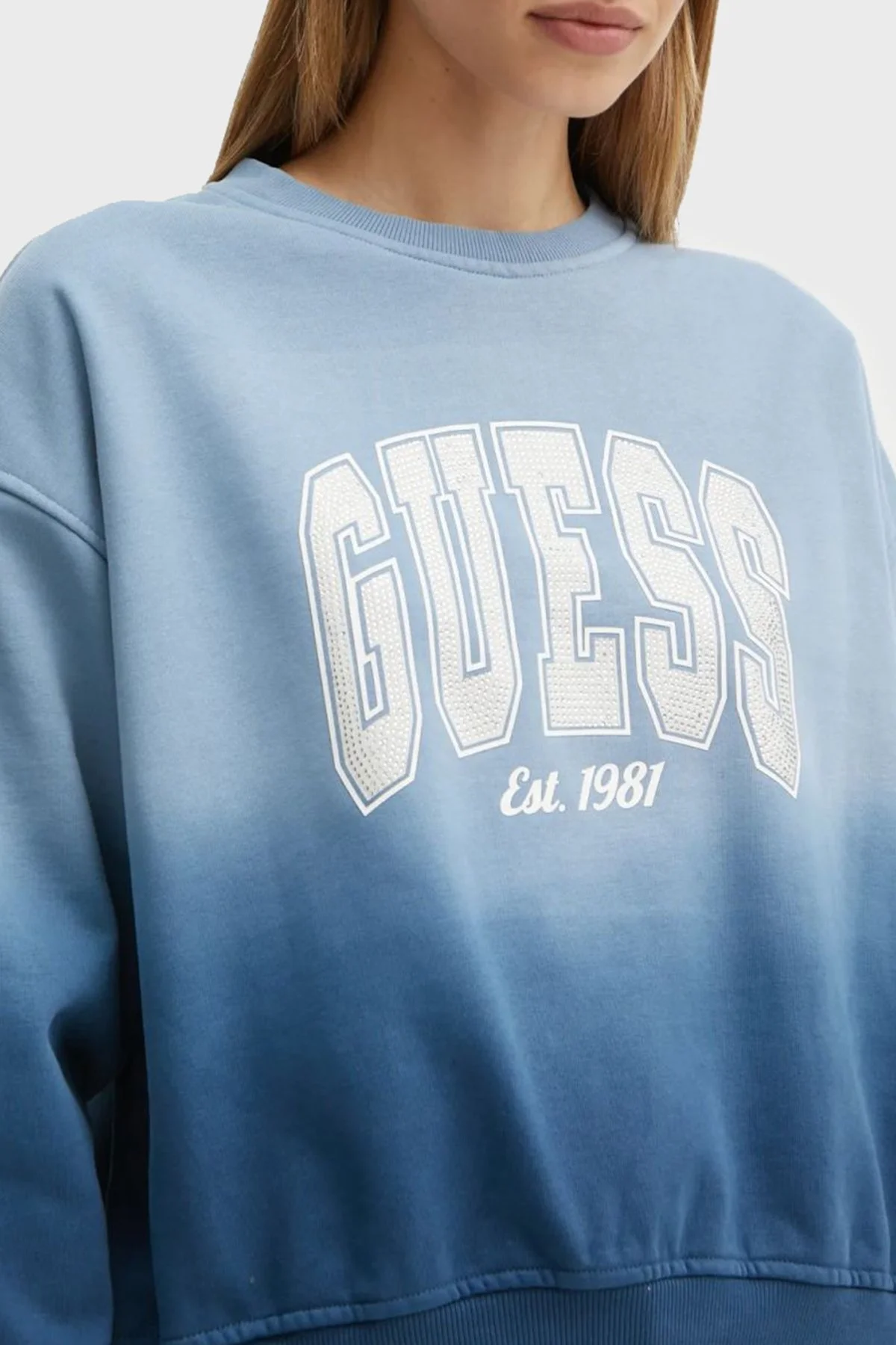 Guess Pamuklu Relaxed Fit Bisiklet Yaka Logolu W4BQ10KBY51 Bayan Sweat W4BQ10 KBY51 FB5P MAVİ - 5