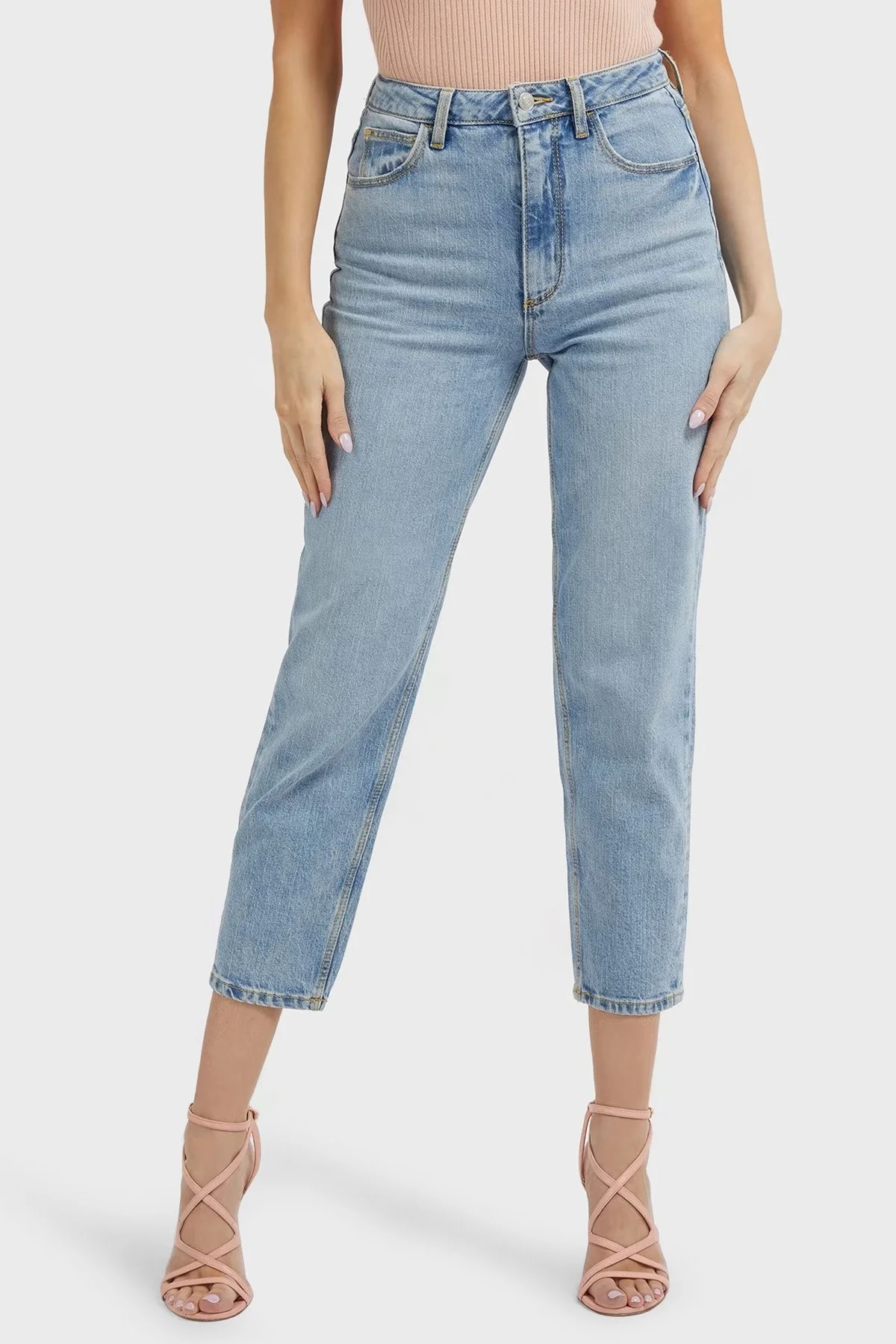 Guess Pamuklu Yüksek Bel Düz Paça Mom Jeans W2YA21 D4NH6 Bayan Kot Pantolon W2YA21D4NH6 AULI AÇIK MAVİ - 2