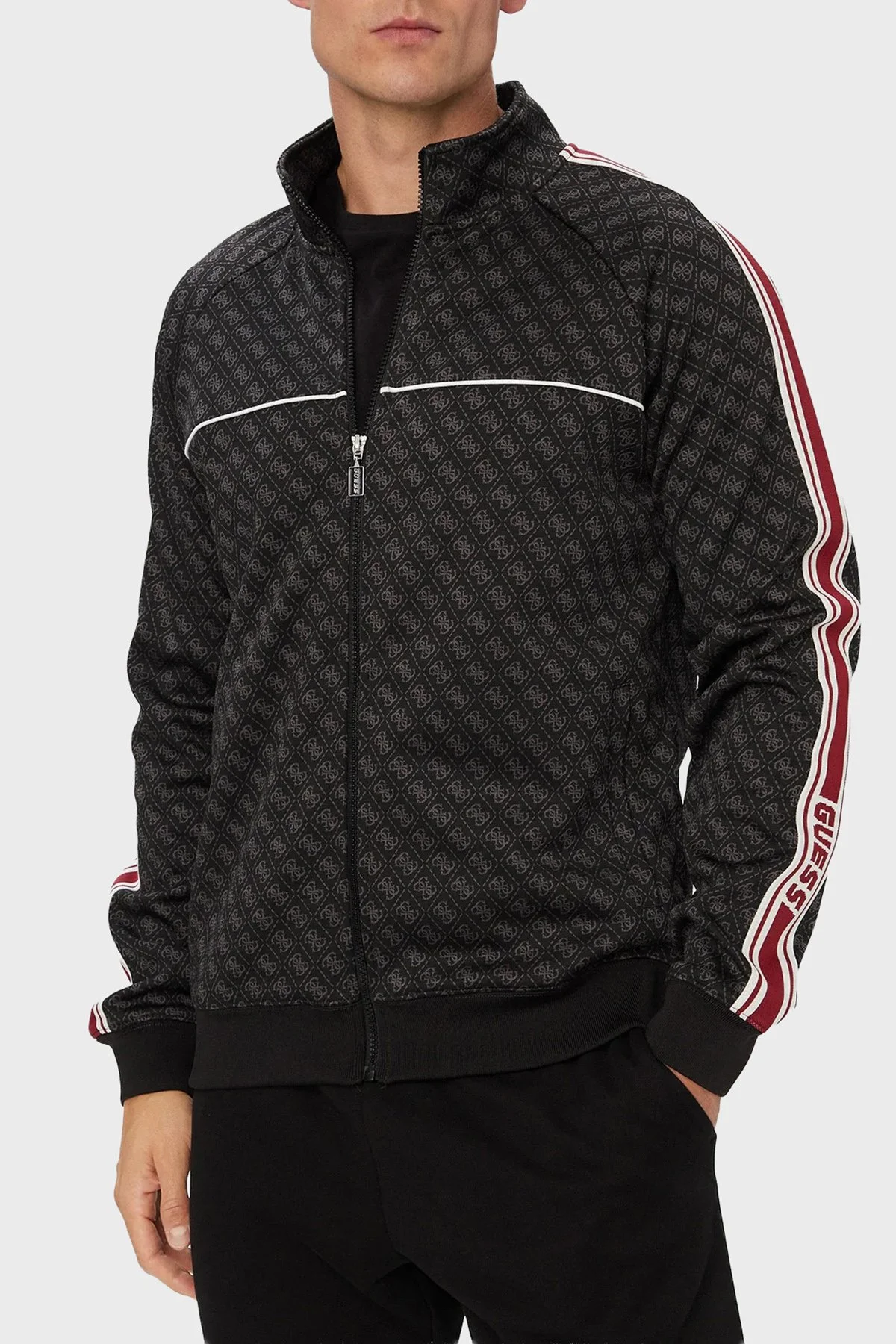 Guess Parimo 4G Logolu Relaxed Fit Dik Yaka Fermuarlı Z6YQ16K4620 Erkek Sweat Z6YQ16 K4620 FJ9N Siyah - 1
