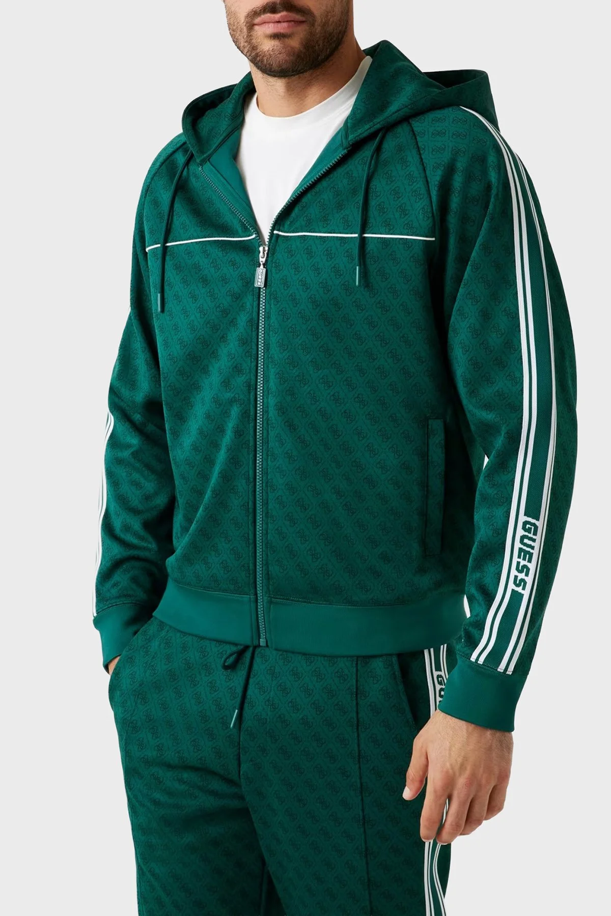 Guess Parimo 4G Logolu Relaxed Fit Kapüşonlu Fermuarlı Z5BQ13K2042 Erkek Sweat Z5BQ13 K2042 F8PO HAKİ - 1