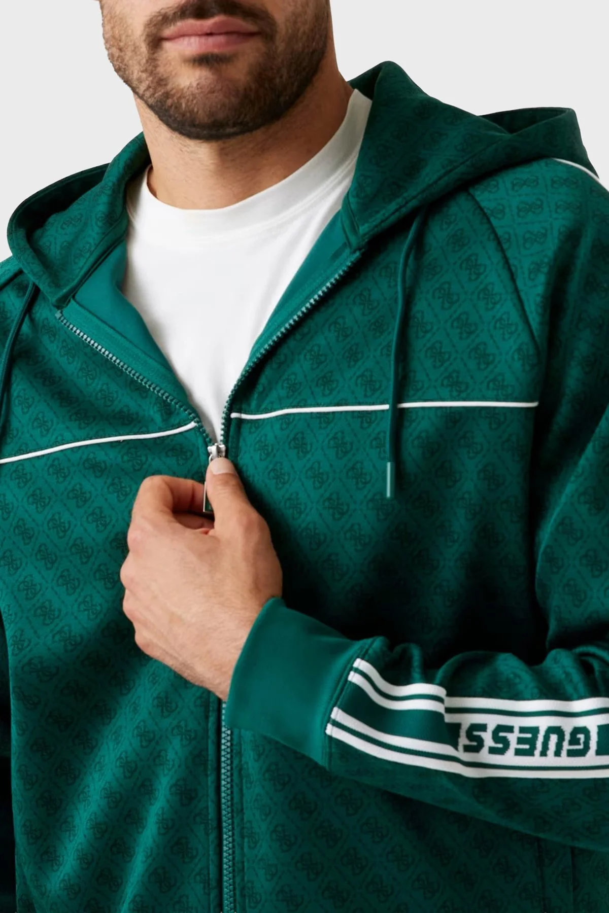 Guess Parimo 4G Logolu Relaxed Fit Kapüşonlu Fermuarlı Z5BQ13K2042 Erkek Sweat Z5BQ13 K2042 F8PO HAKİ - 4