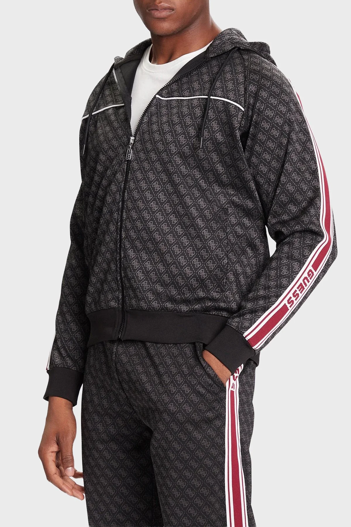 Guess Parimo 4G Logolu Relaxed Fit Kapüşonlu Fermuarlı Z5BQ13K2042 Erkek Sweat Z5BQ13 K2042 FJ9N SİYAH - 1