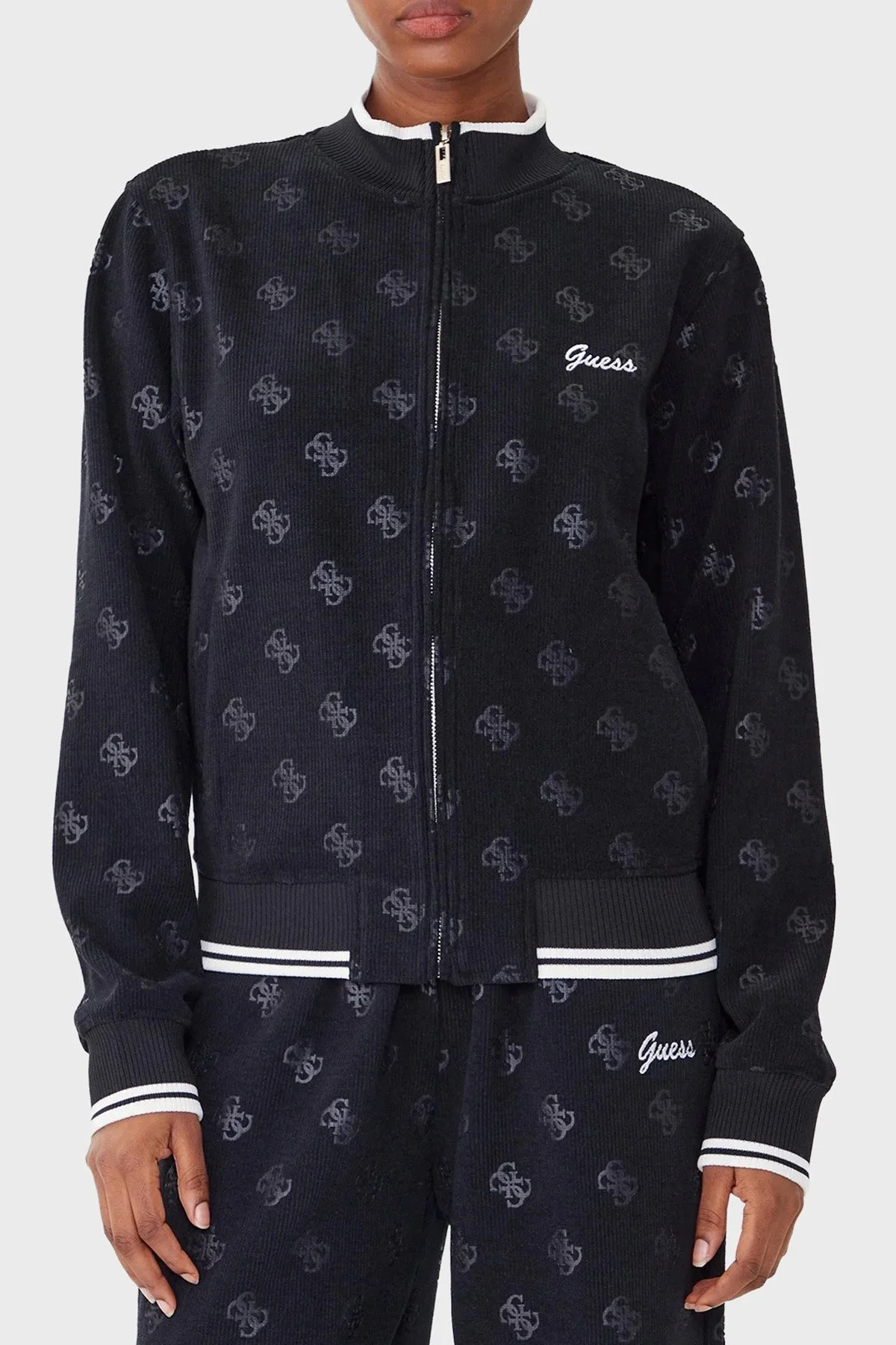 Guess Paulina 4G Logolu Regular Fit Dik Yaka V5BQ01K1902 Bayan Sweat V5BQ01 K1902 JBLK SİYAH - 1