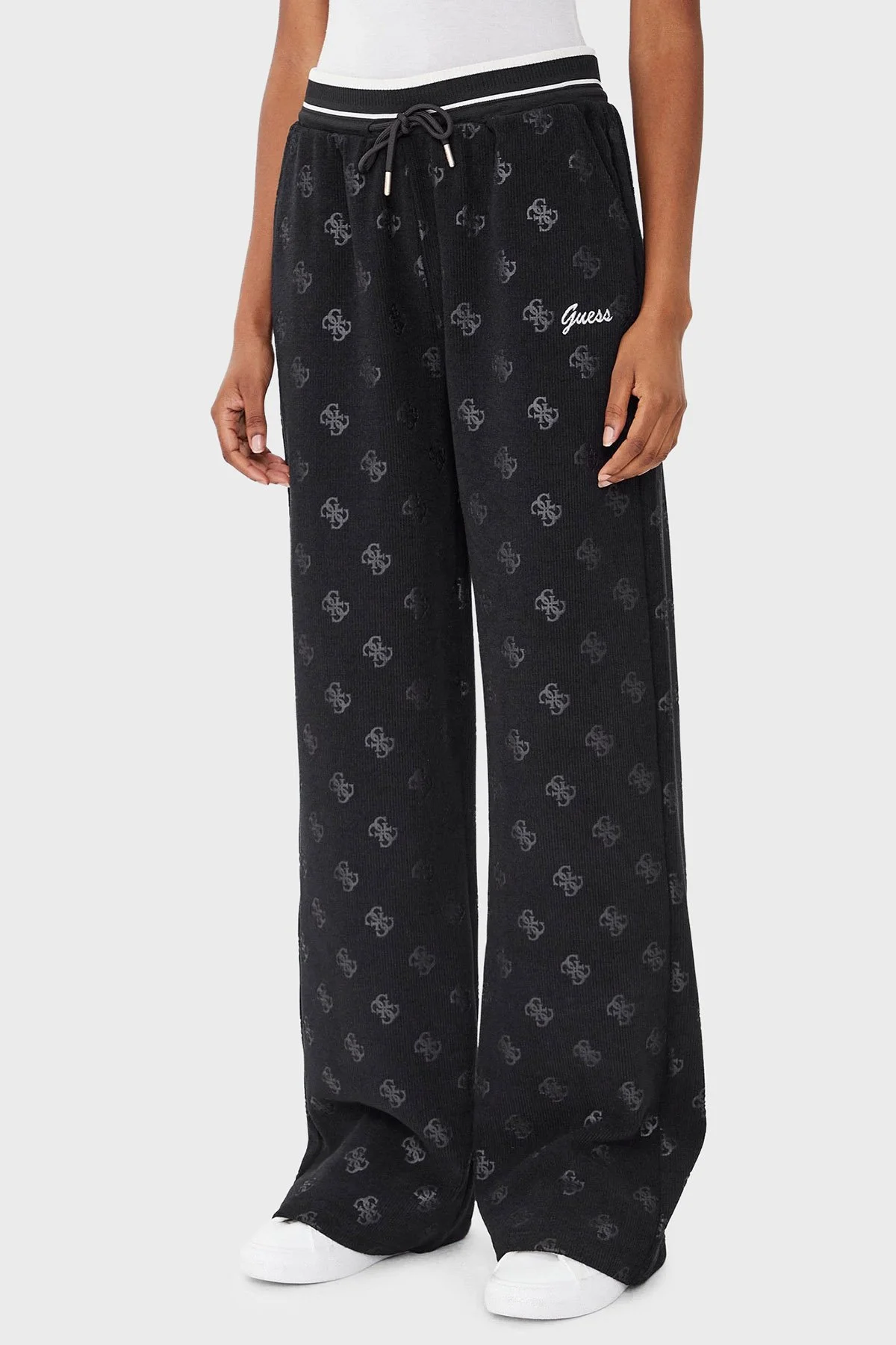 Guess Paulina Loose Fit Normal Bel Geniş Paça Fitilli Logolu V5BB00K1902 Bayan Pantolon V5BB00 K1902 JBLK SİYAH - 1