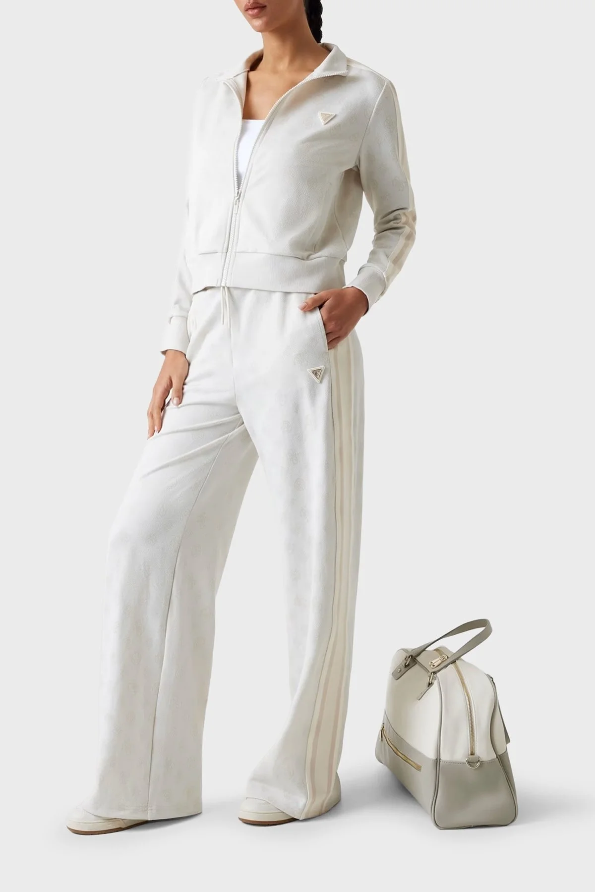 Guess Peony 4G Logo Baskılı Regular Fit Dik Yaka Crop 5YQ07K0282 Bayan Sweat 5YQ07 K0282 F0ER BEYAZ - 2