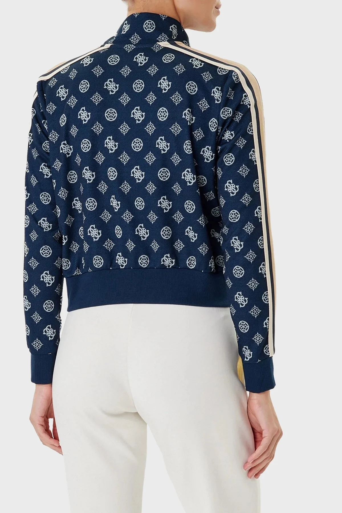 Guess Peony 4G Logo Baskılı Regular Fit Dik Yaka Crop V5YQ07K0282 Bayan Sweat V5YQ07 K0282 FBBQ LACİVERT - 3